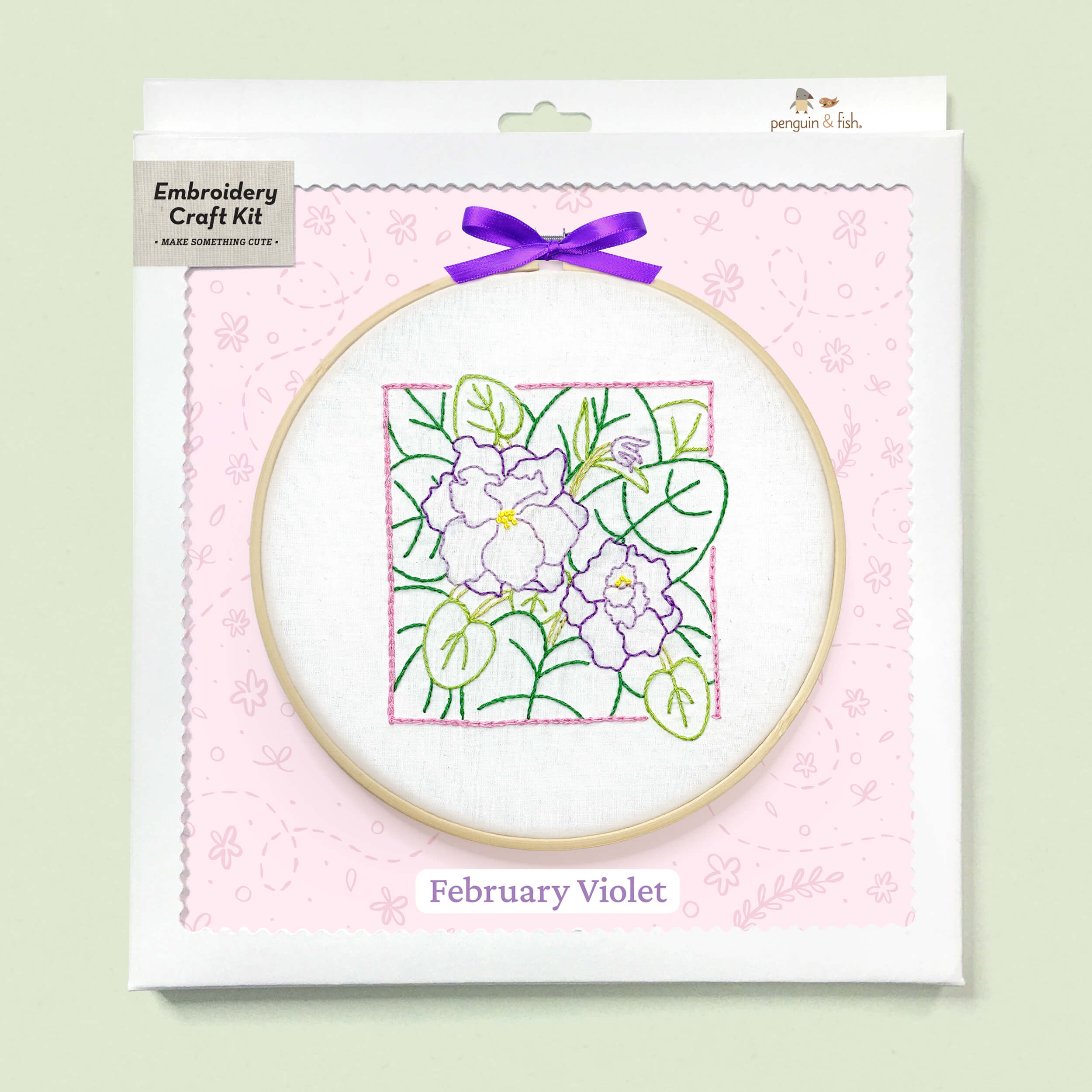 February Violet birth flower embroidery kit in a box
