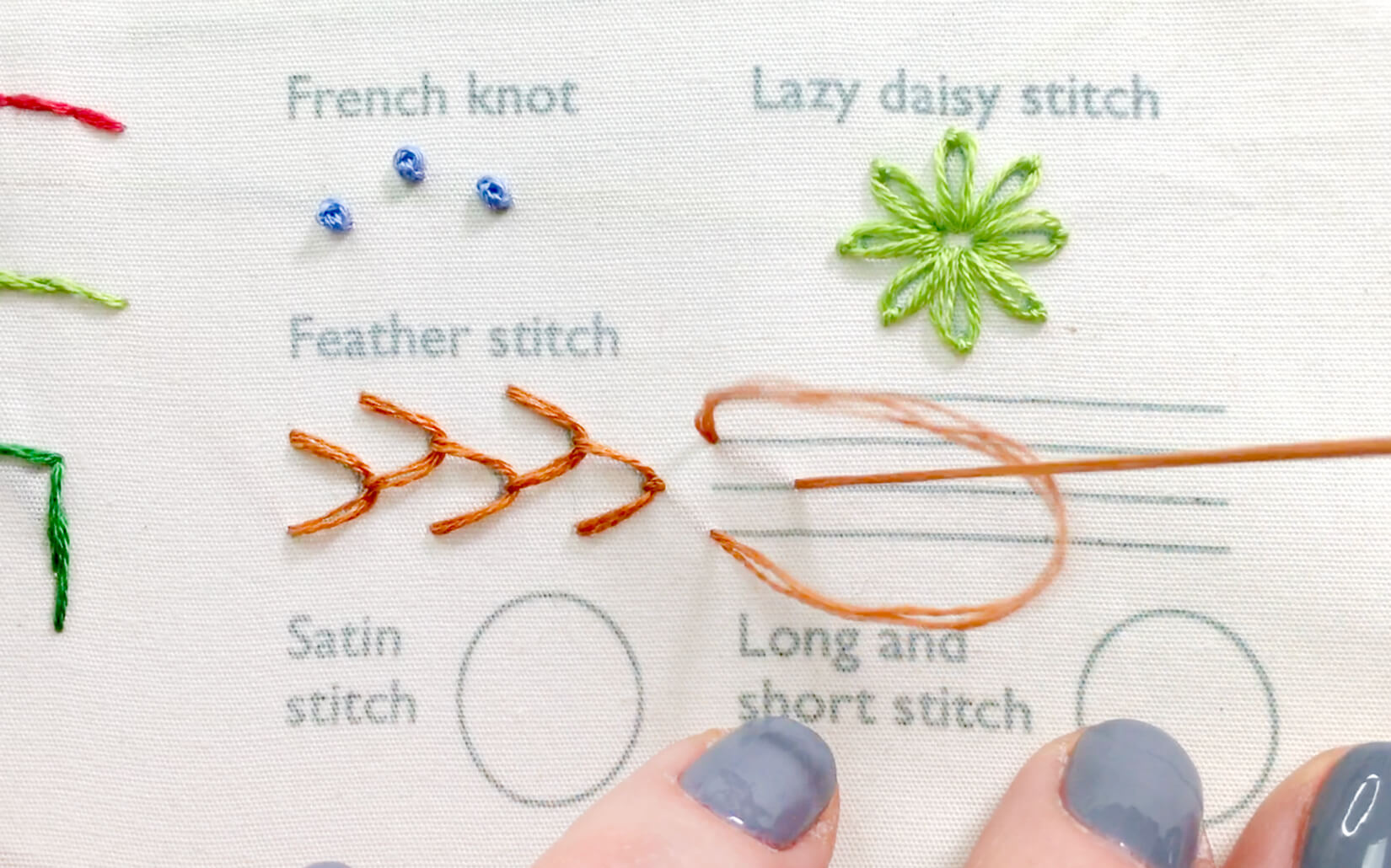 Image of stitching the feather stitch