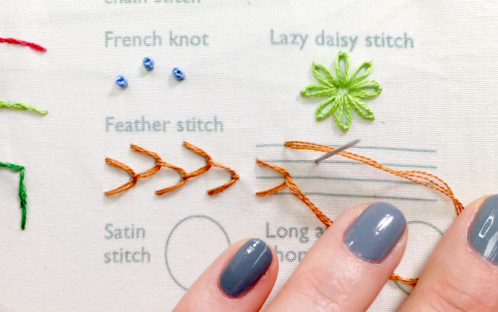 Image of stitching the feather stitch