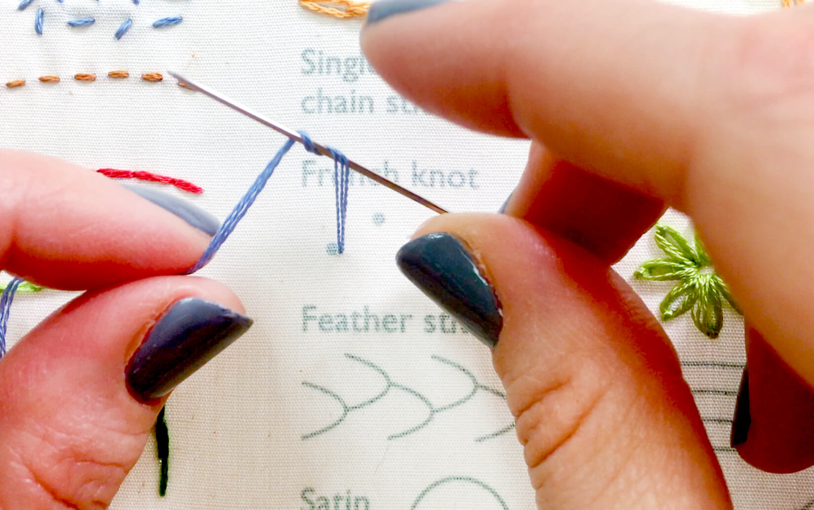 Image of stitching the French knot stitch