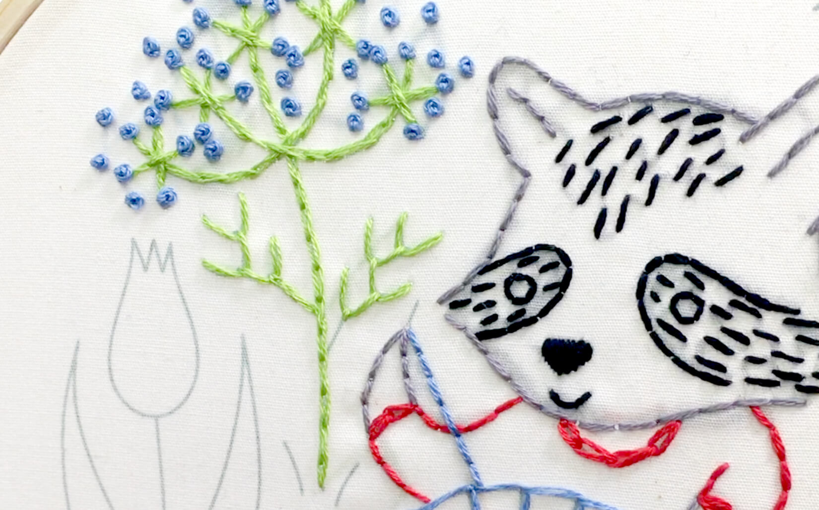 French knot stitch in the Stitching Raccoon Sampler