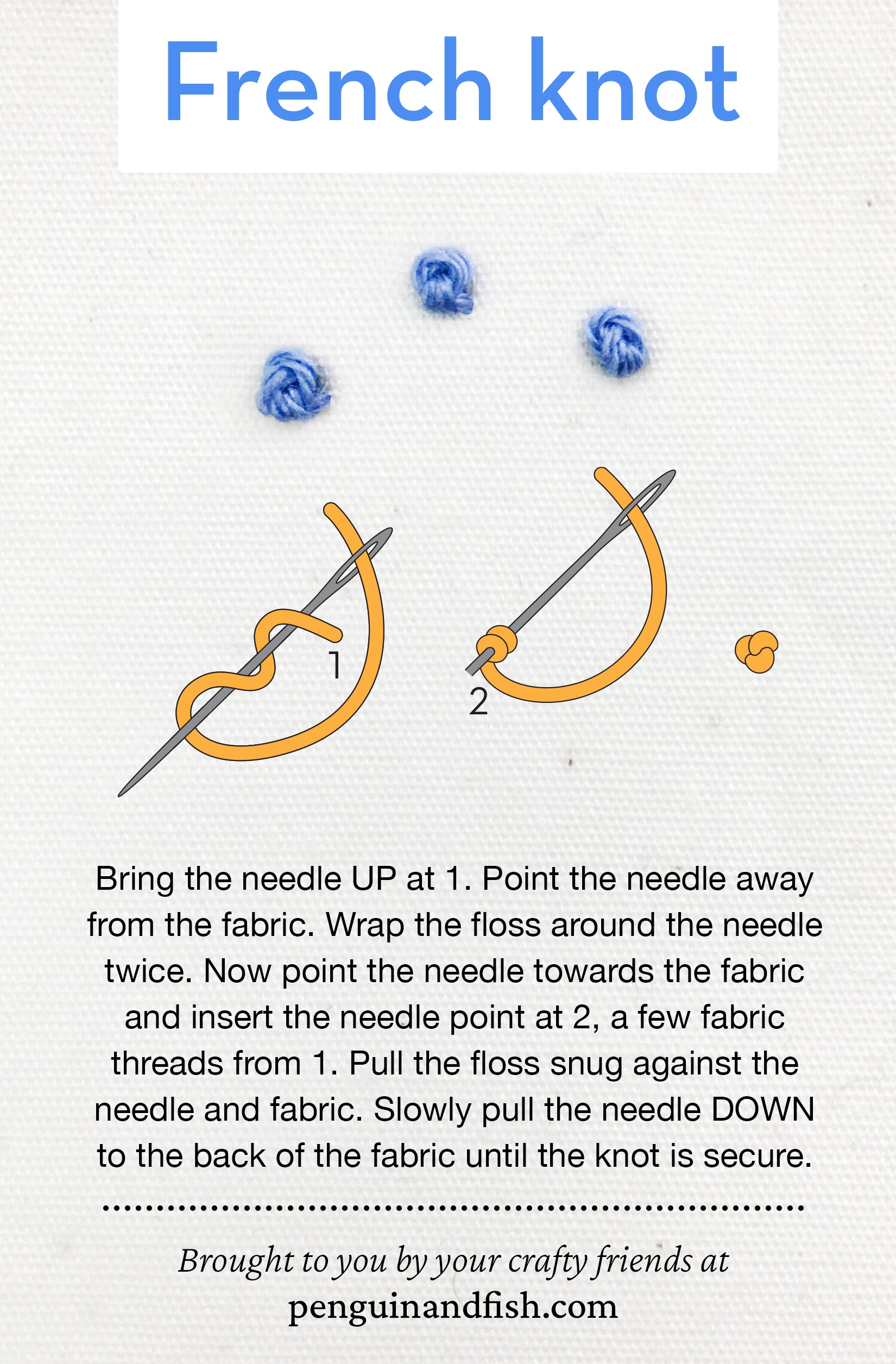 French knot stitch diagram for Pinterest