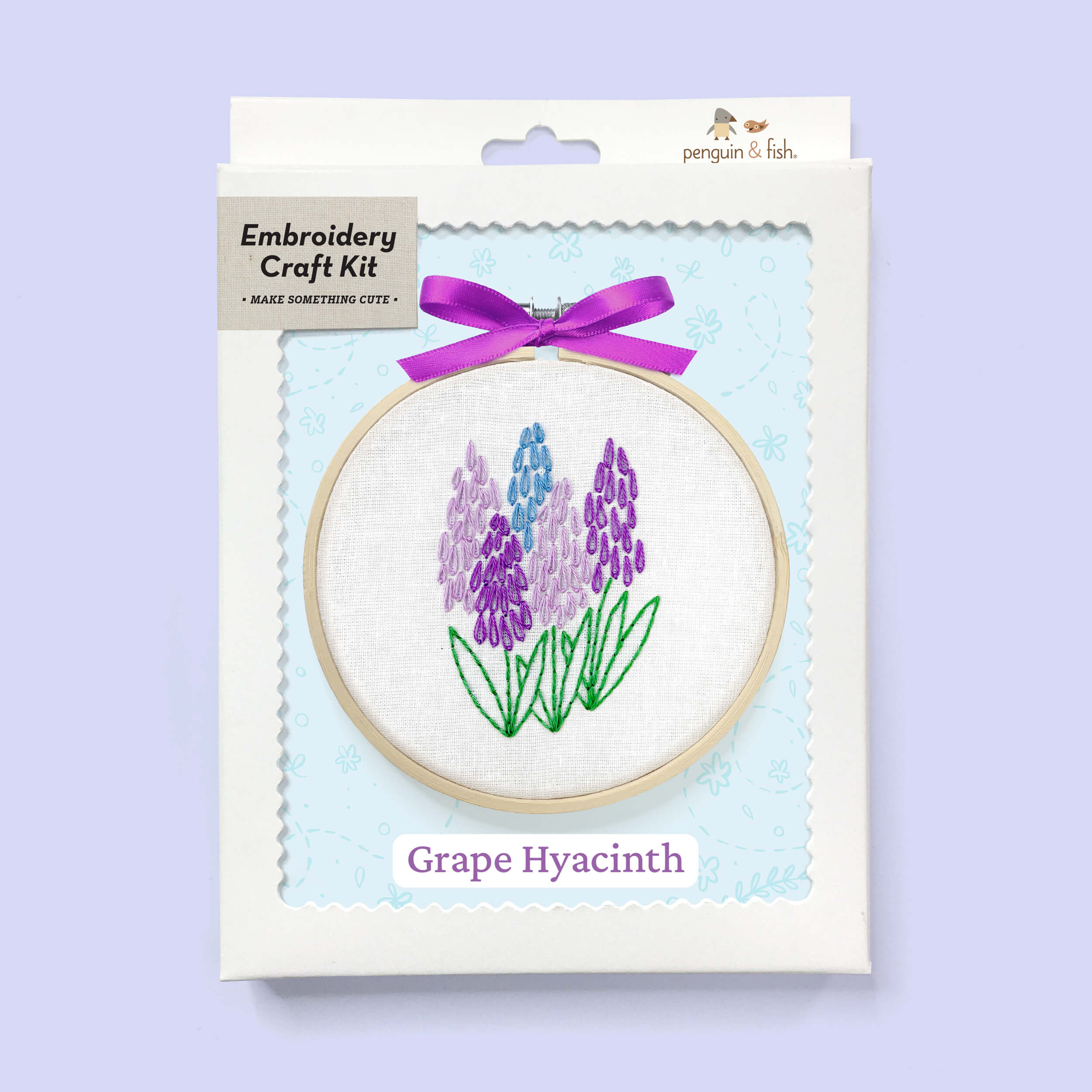 Grape Hyacinth embroidery kit in a box