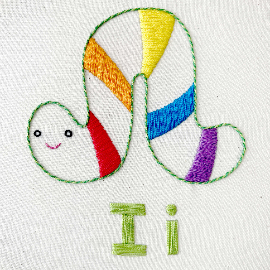 Inchworm embroidery pattern finished