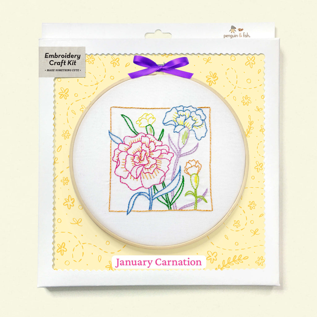 January Carnation embroidery kit