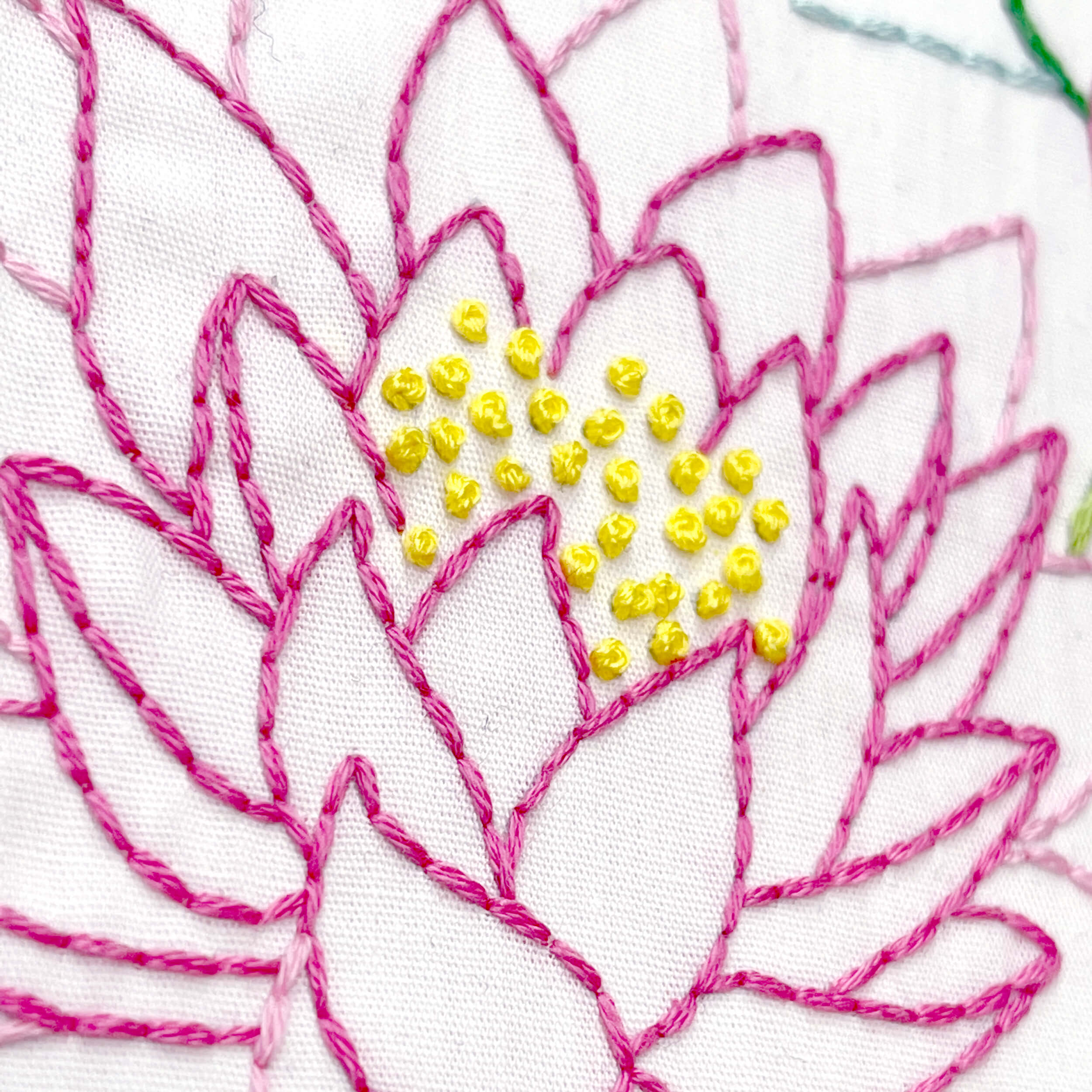 Close up of water lily middle with French knots
