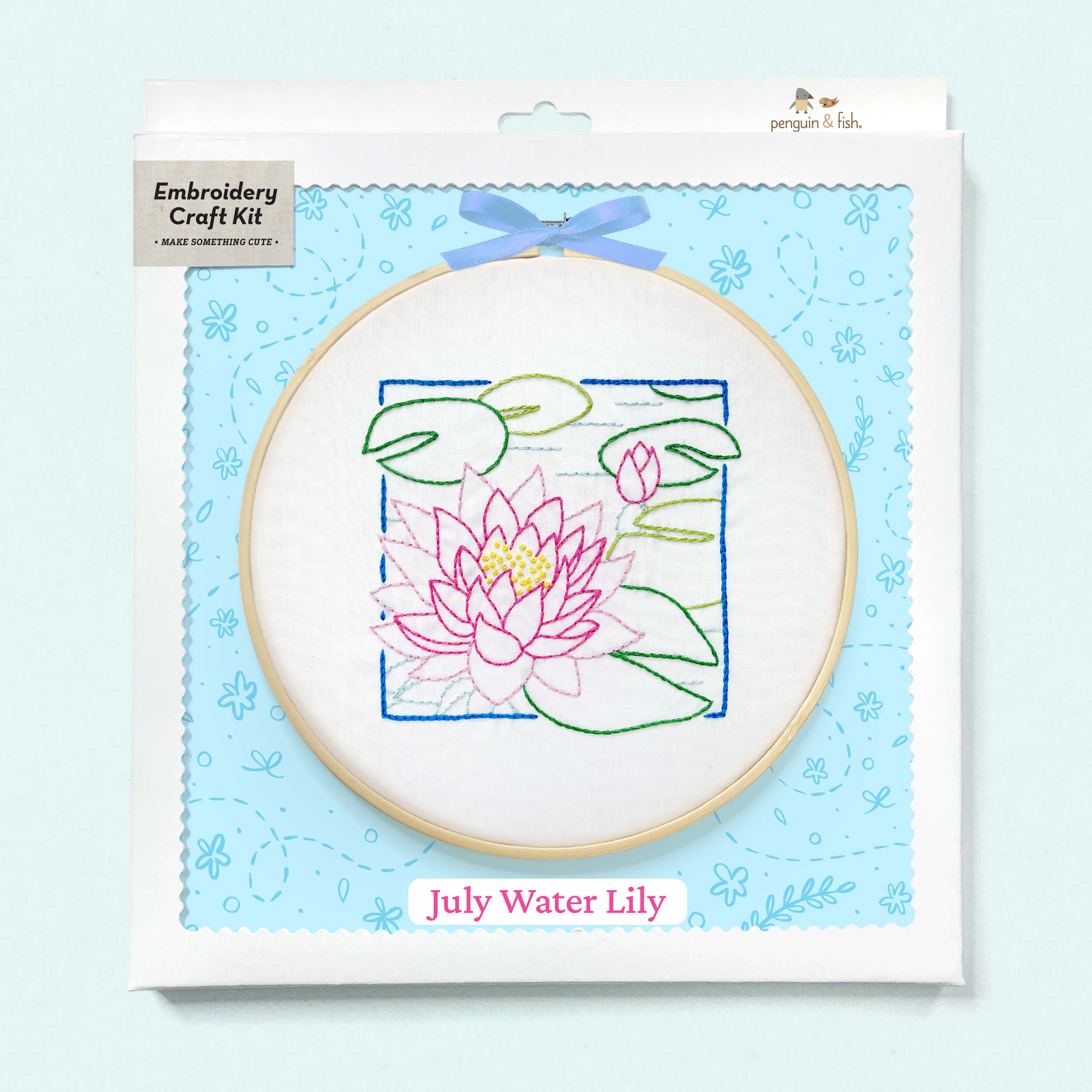 July Water Lily embroidery kit in a box