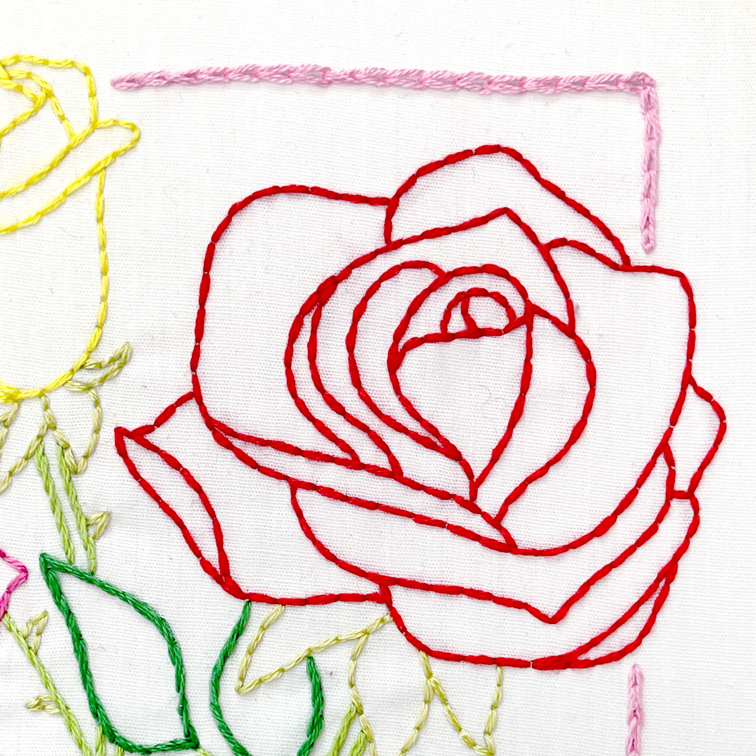 Close up of red rose embroidery pattern