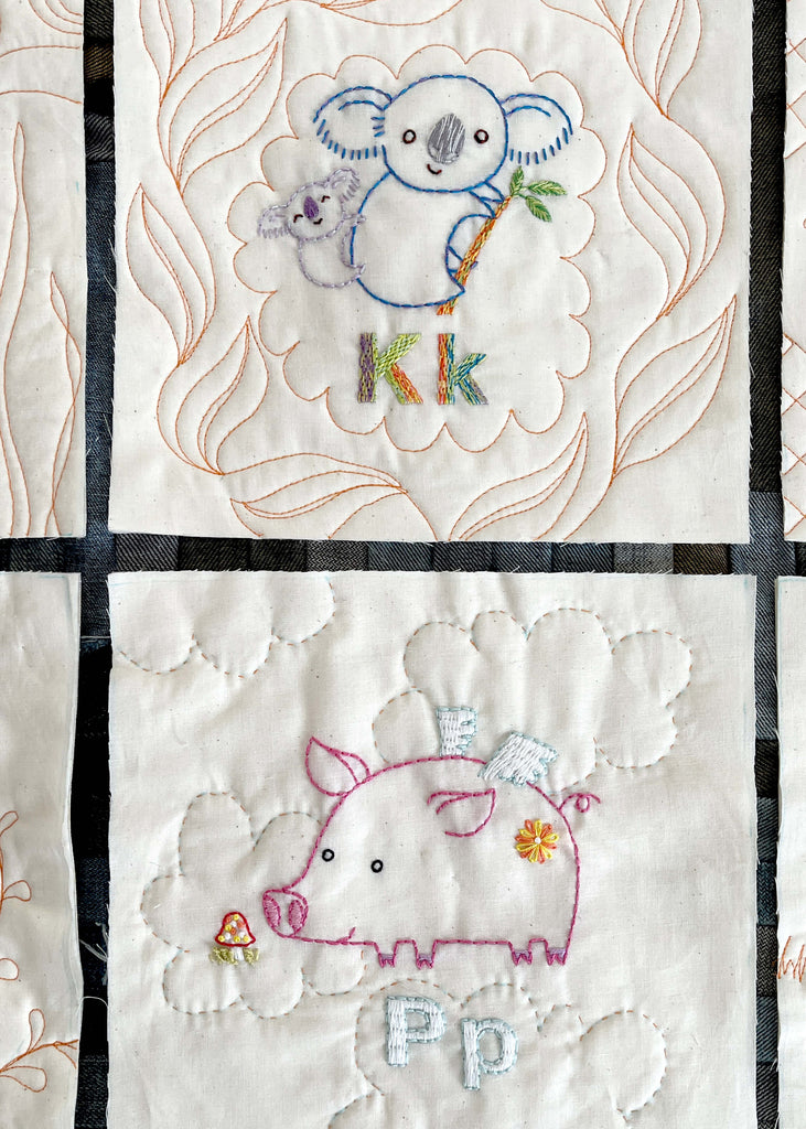 Koala and Pig quilted blocks