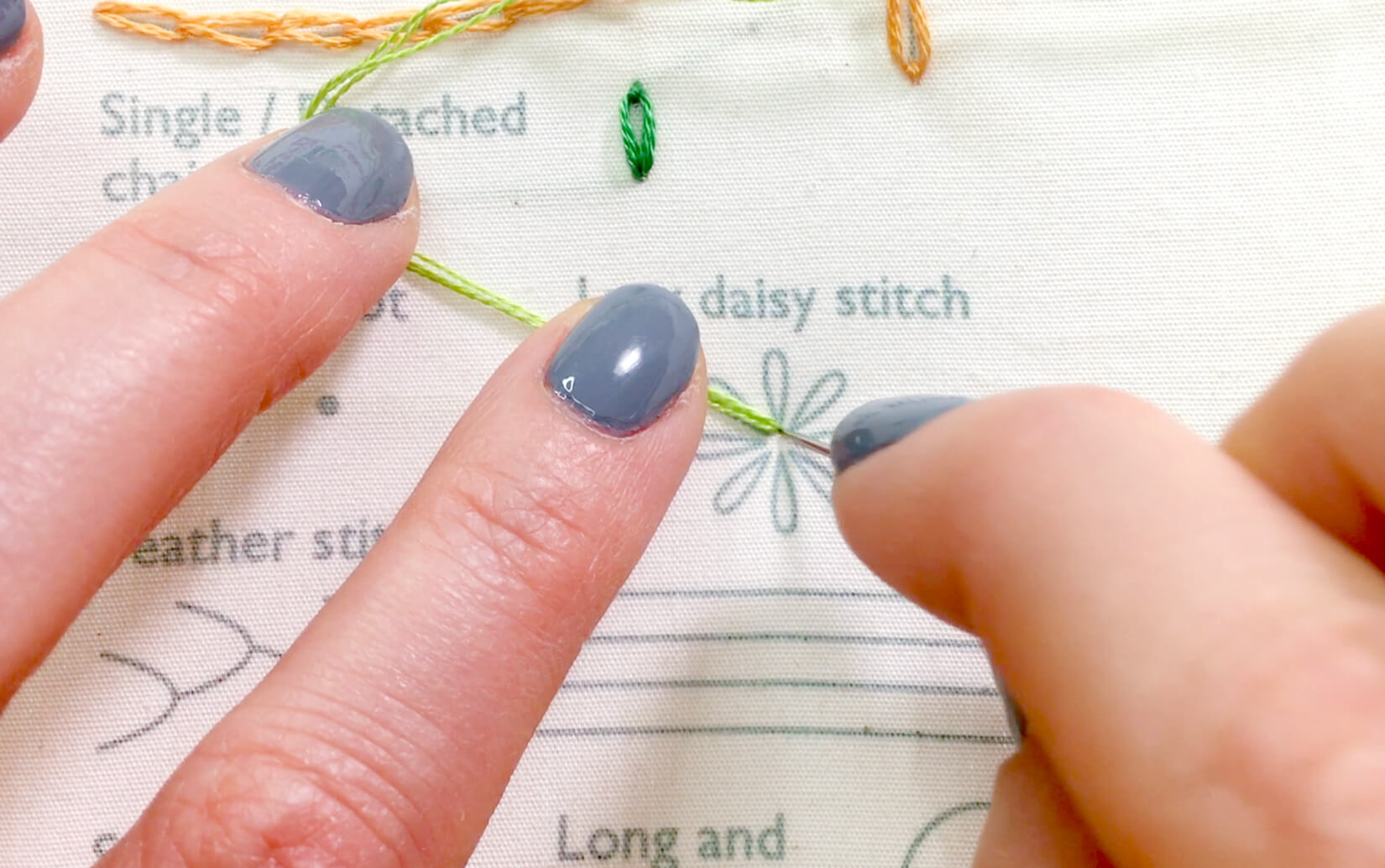 Image of stitching the lazy daisy stitch