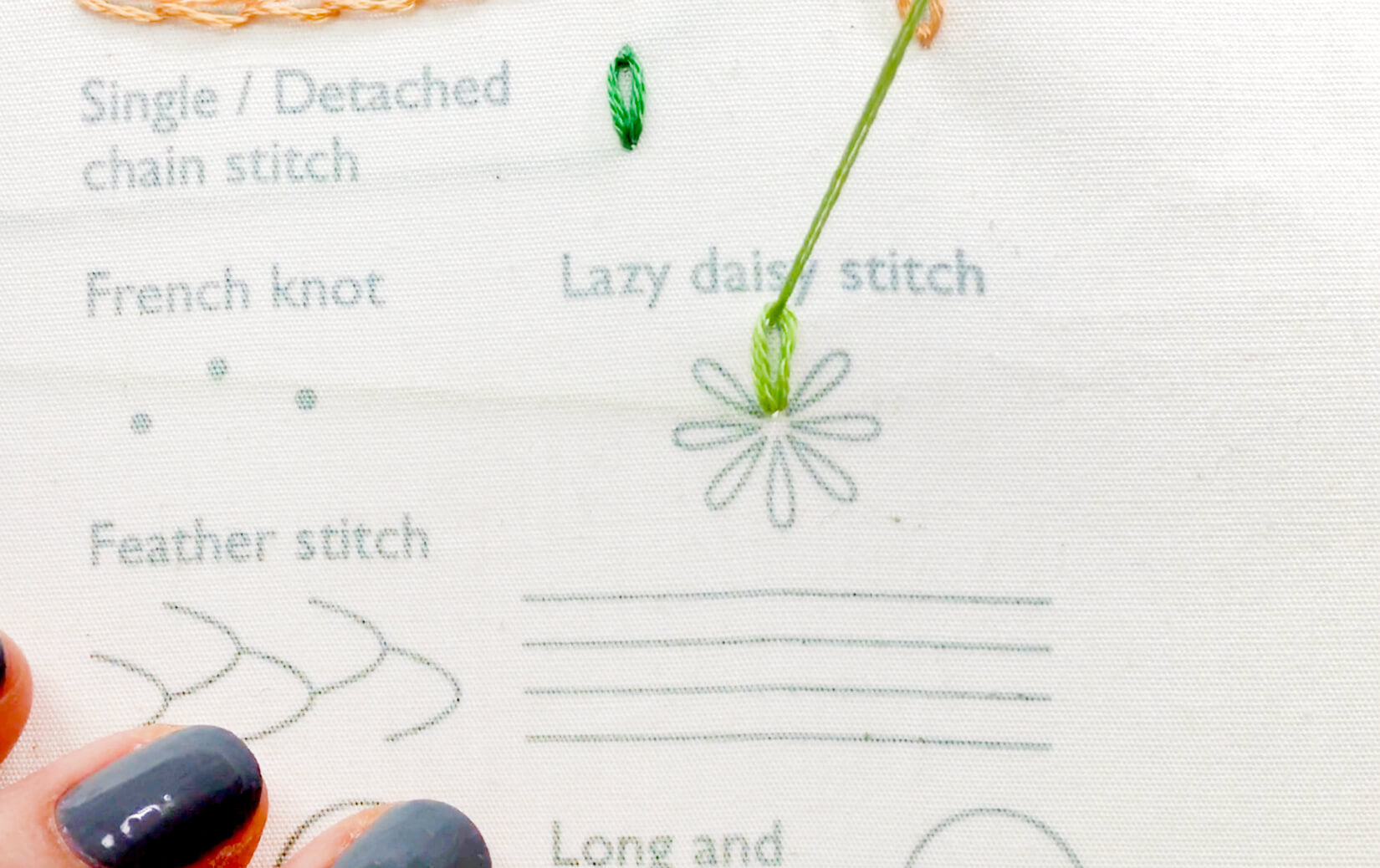 Image of stitching the lazy daisy stitch