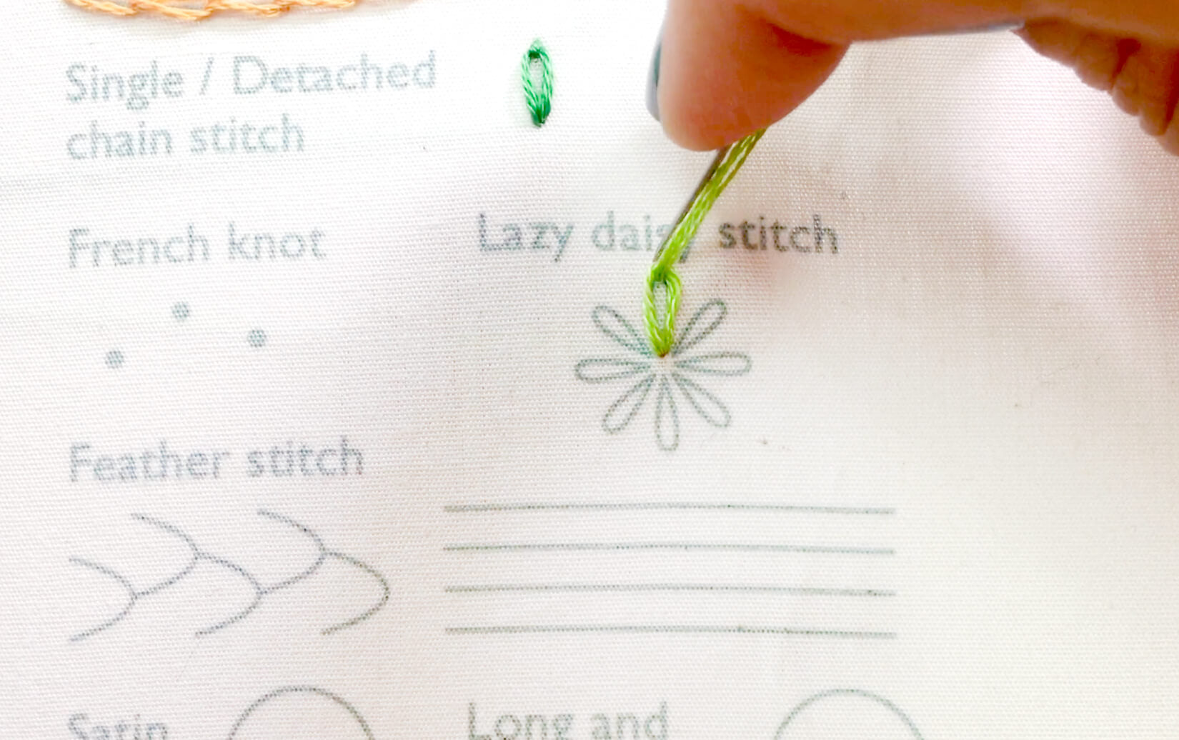 Image of stitching the lazy daisy stitch