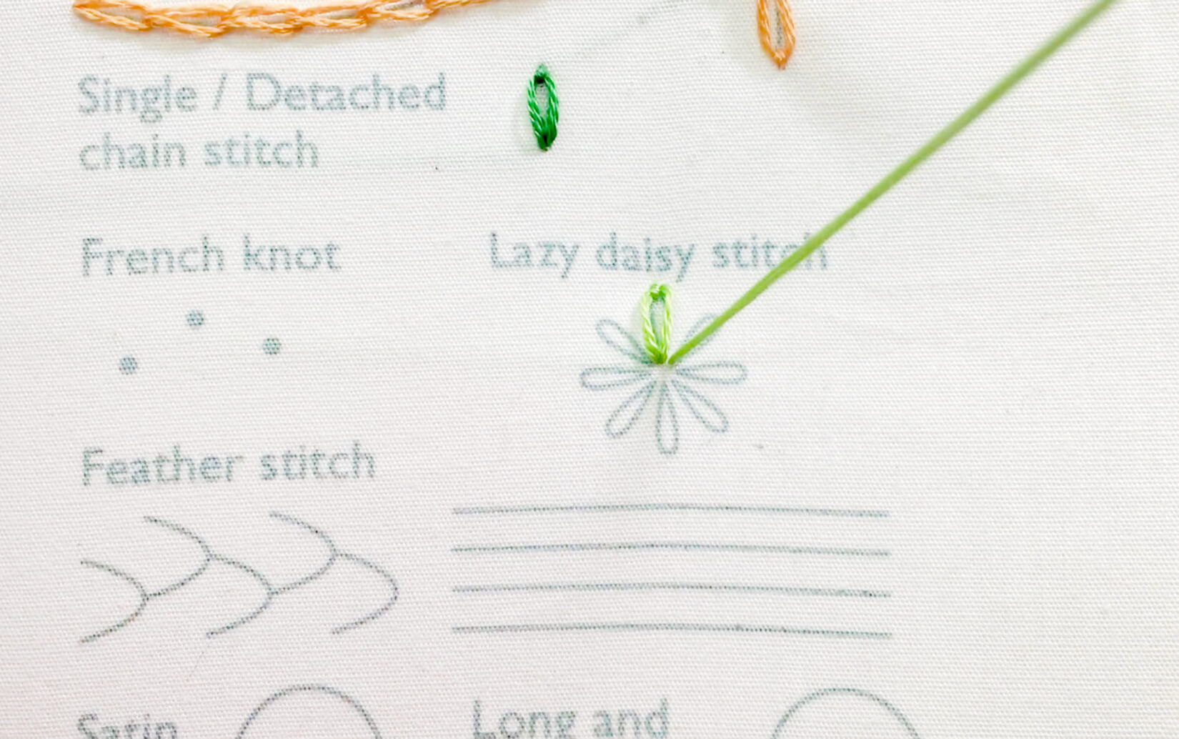 Image of stitching the lazy daisy stitch