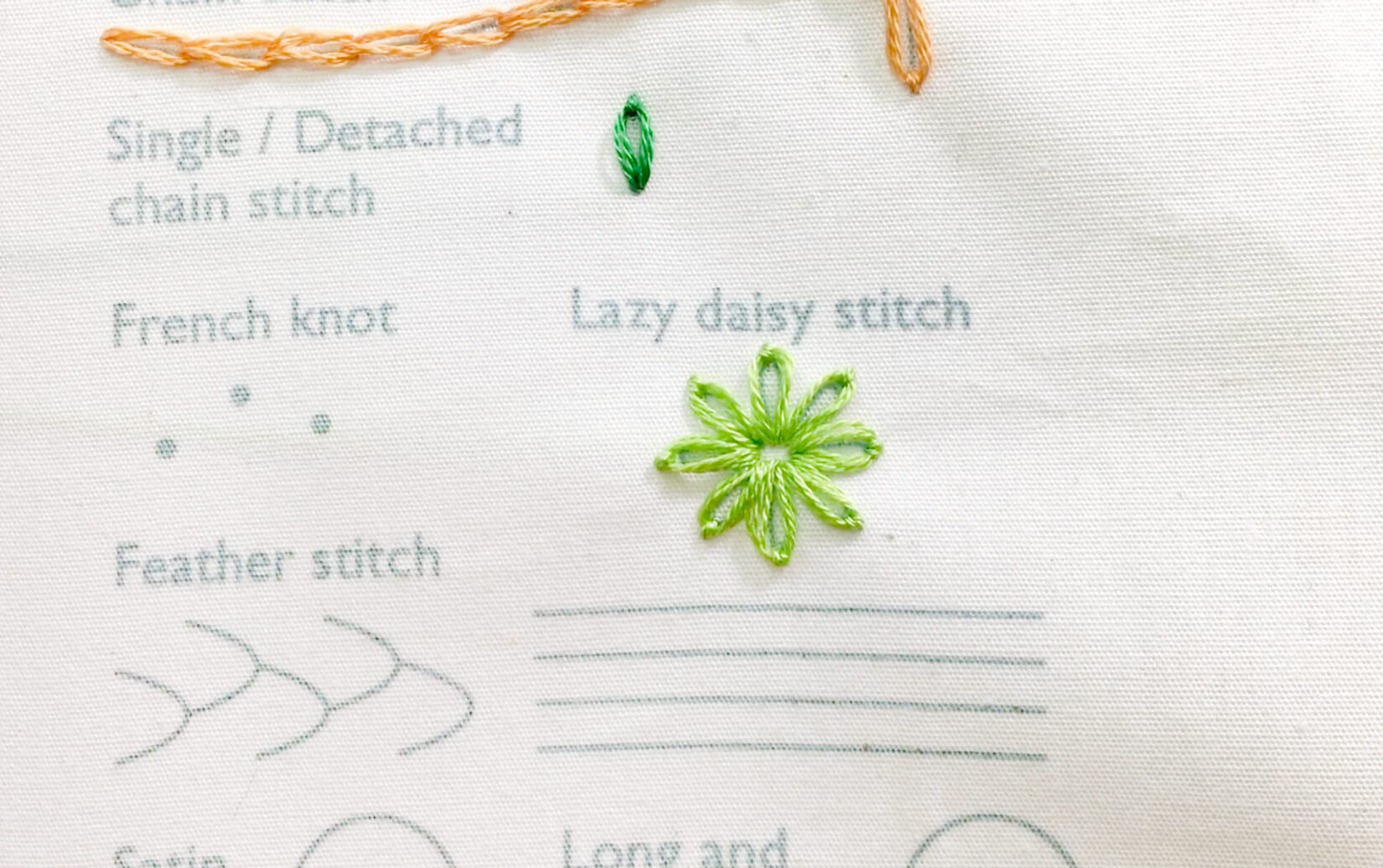 Image of stitching the lazy daisy stitch