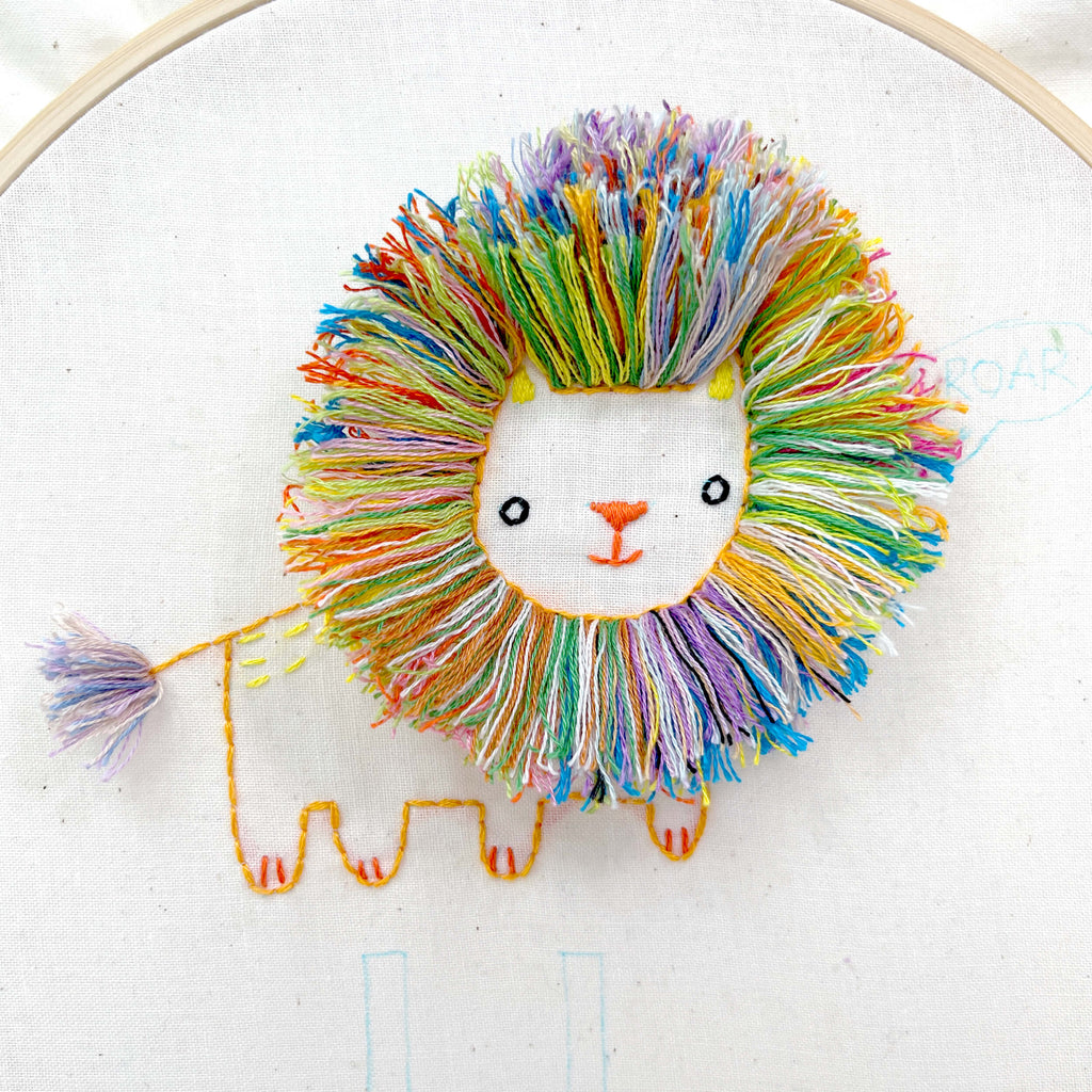 Lion embroidery with multi-color mane