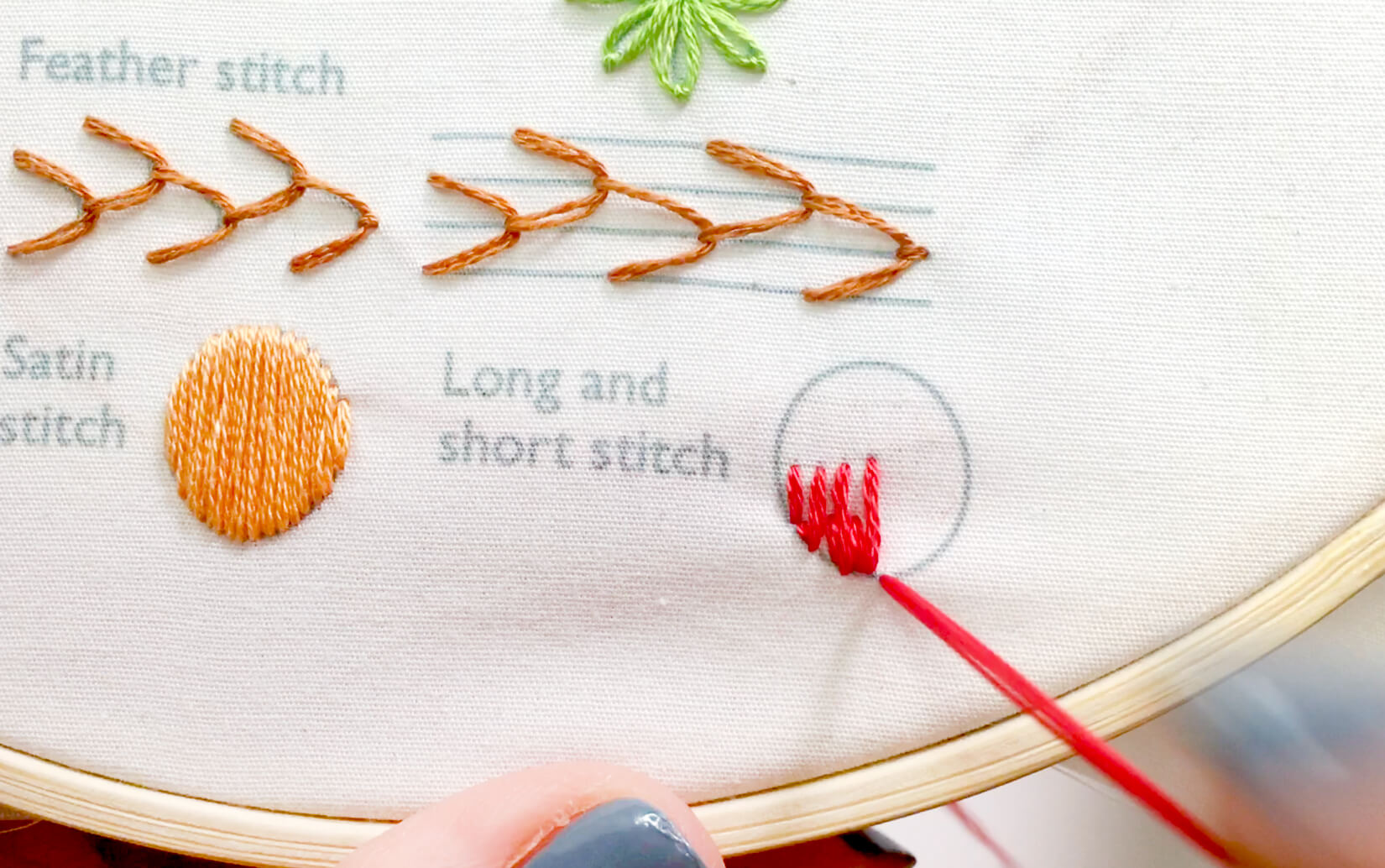 Image of stitching the long and short stitch