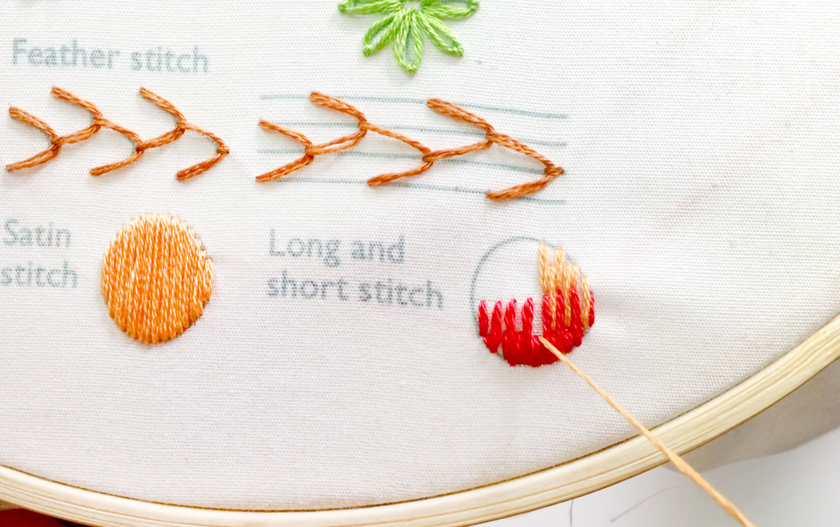 Image of stitching the long and short stitch