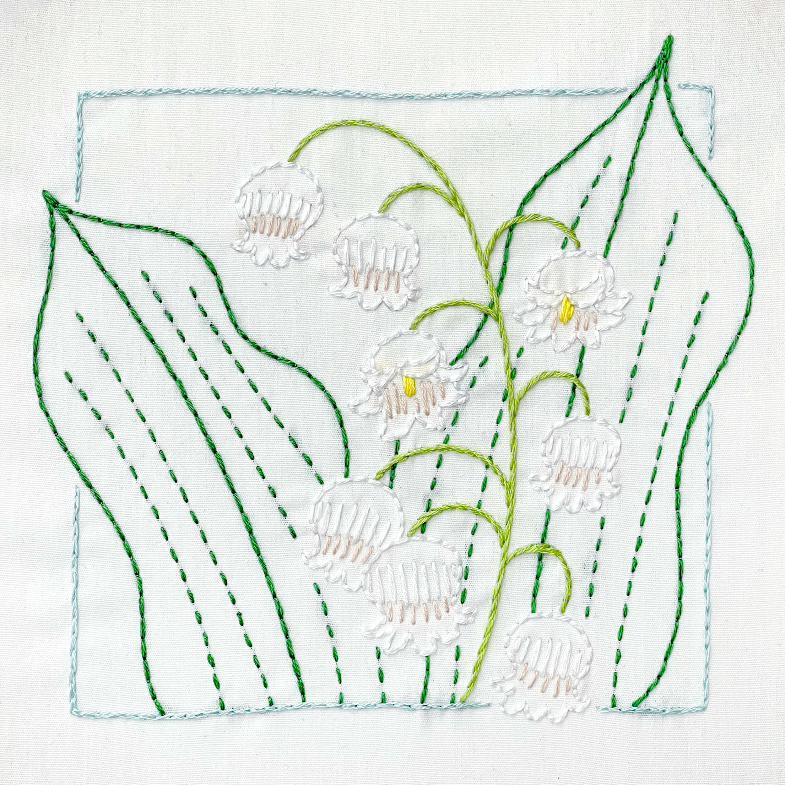 Finished lily of the valley embroidery square