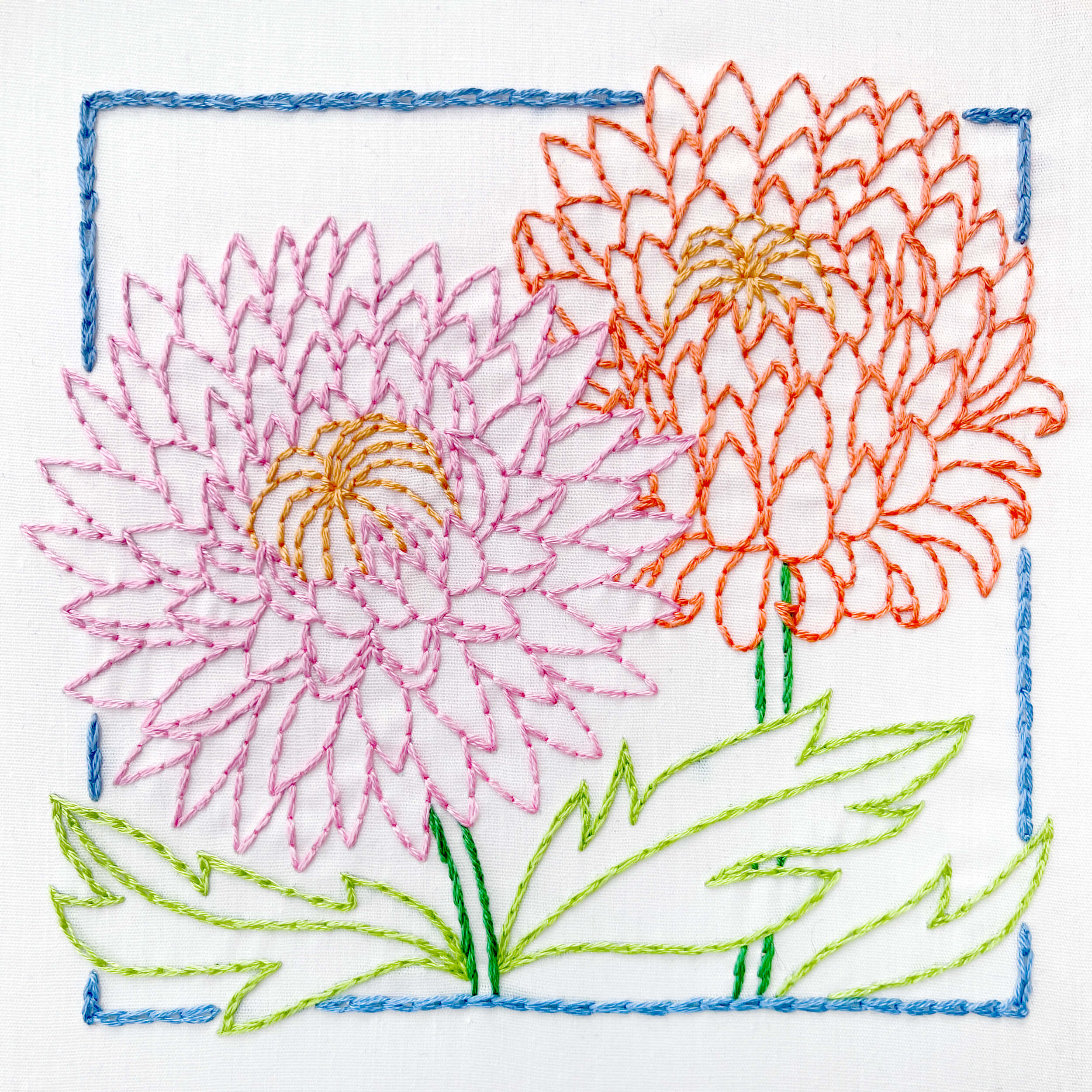 Full, finished November Chrysanthemum embroidery, square