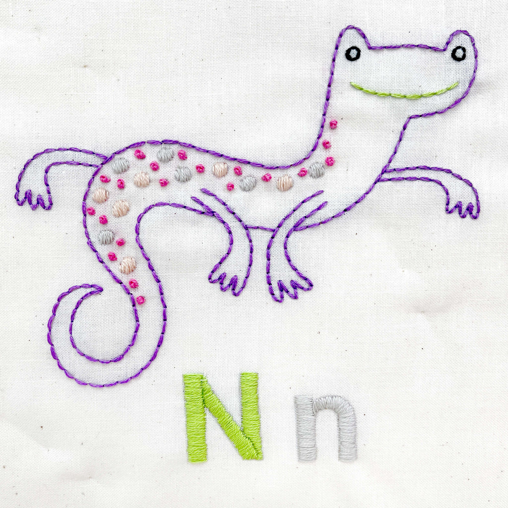 Hand embroidery Newt pattern