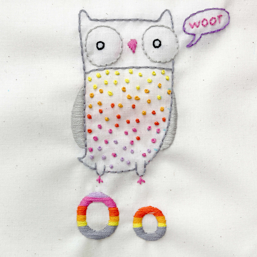 Owl embroidery with sunset ombre colors