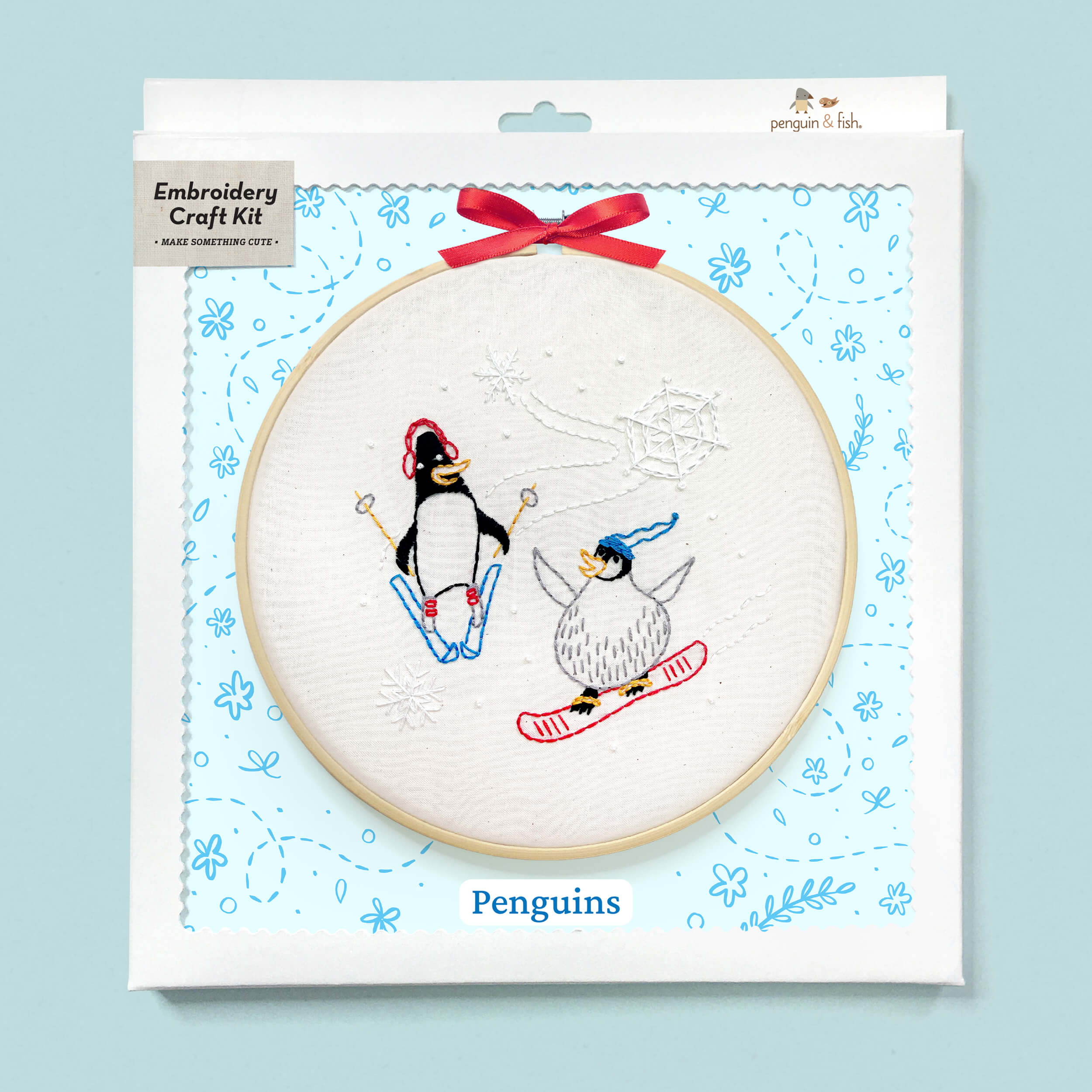 Penguins embroidery kit in a box