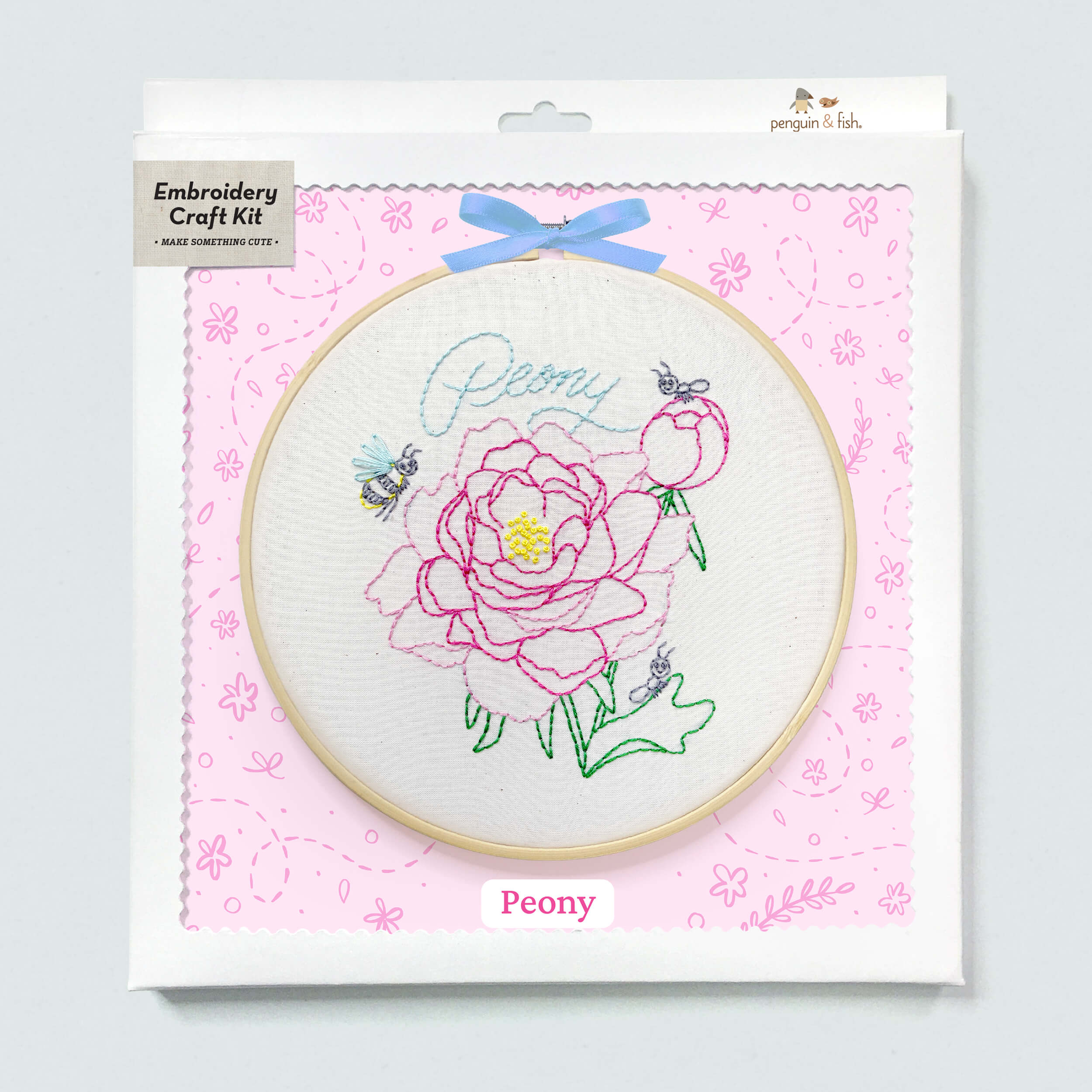 Peony embroidery kit in a box