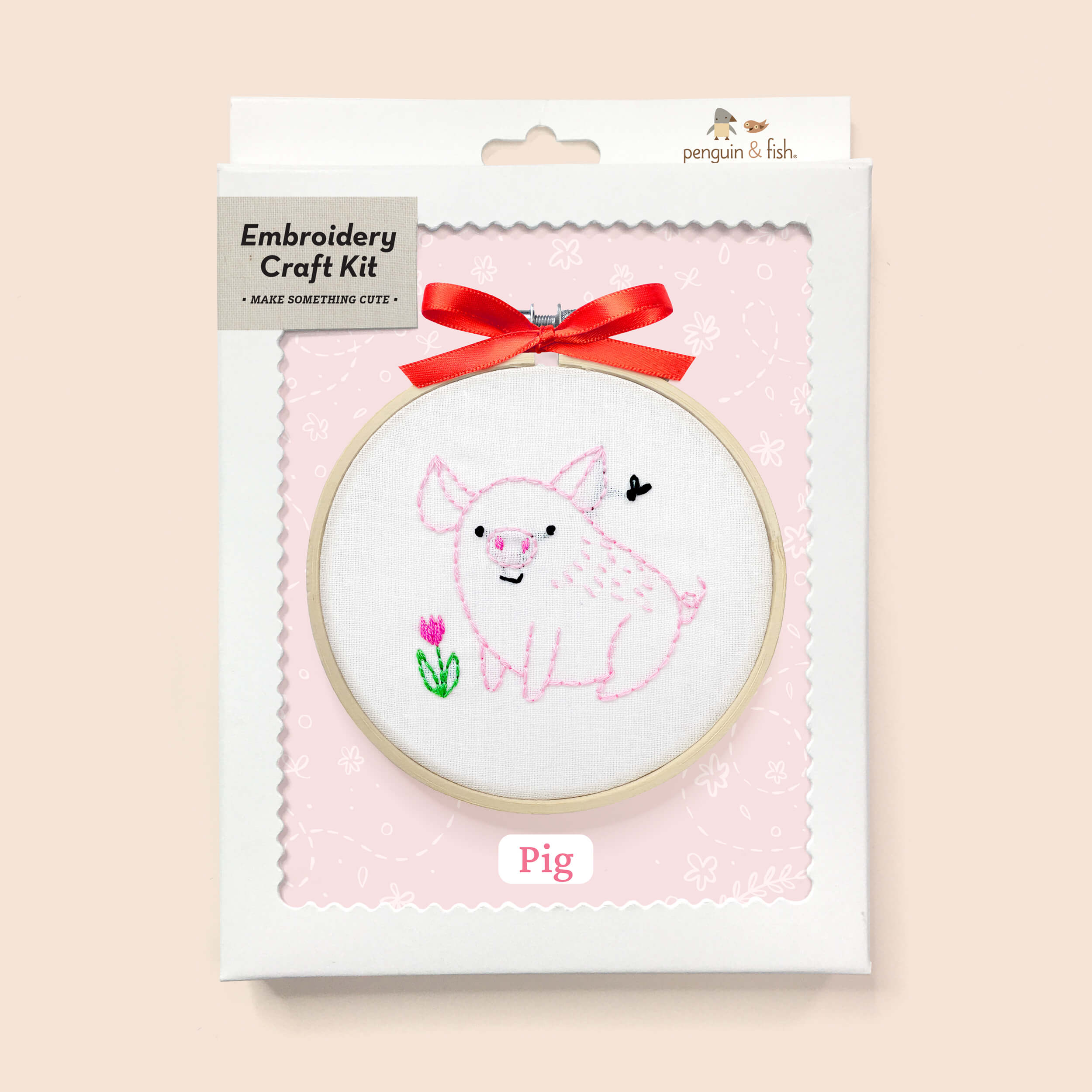 Pig embroidery kit in a box