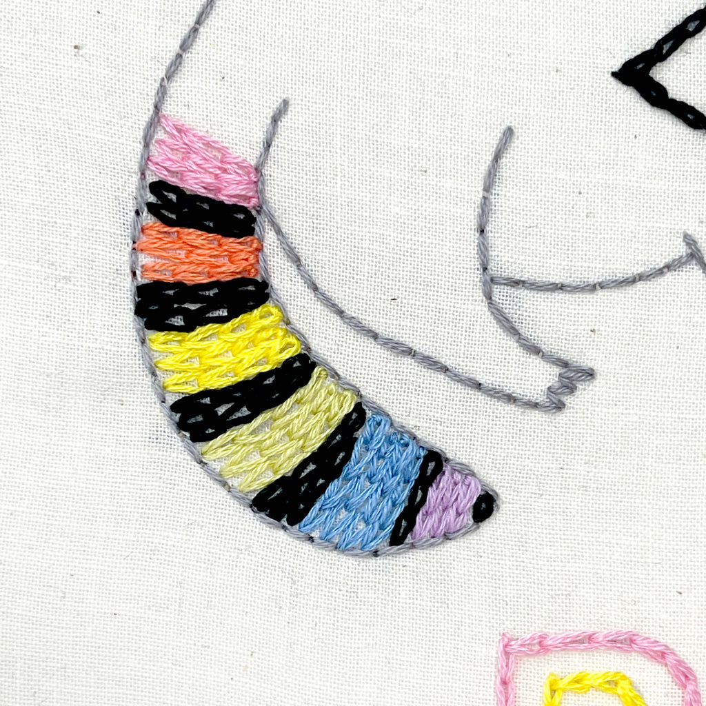 Racoon's rainbow tail with chain stitch