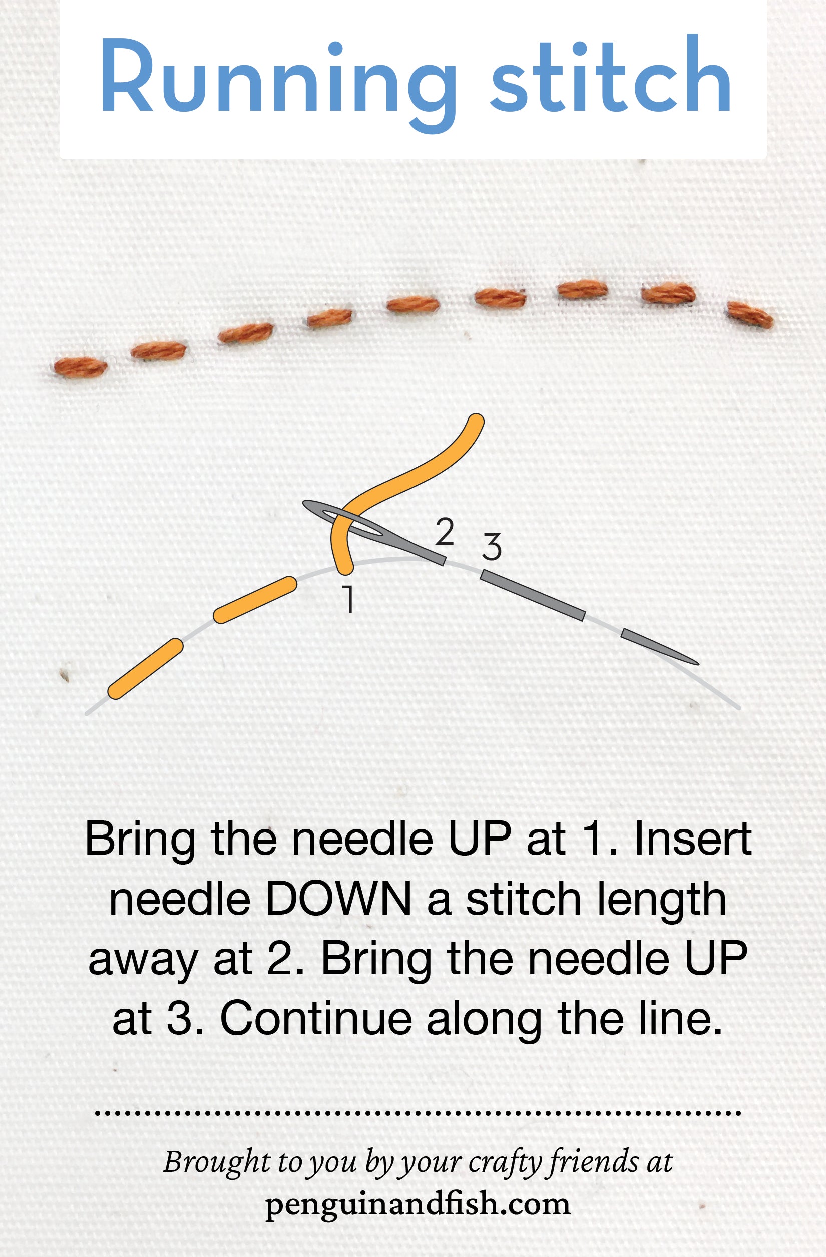 Running stitch diagram for Pinterest