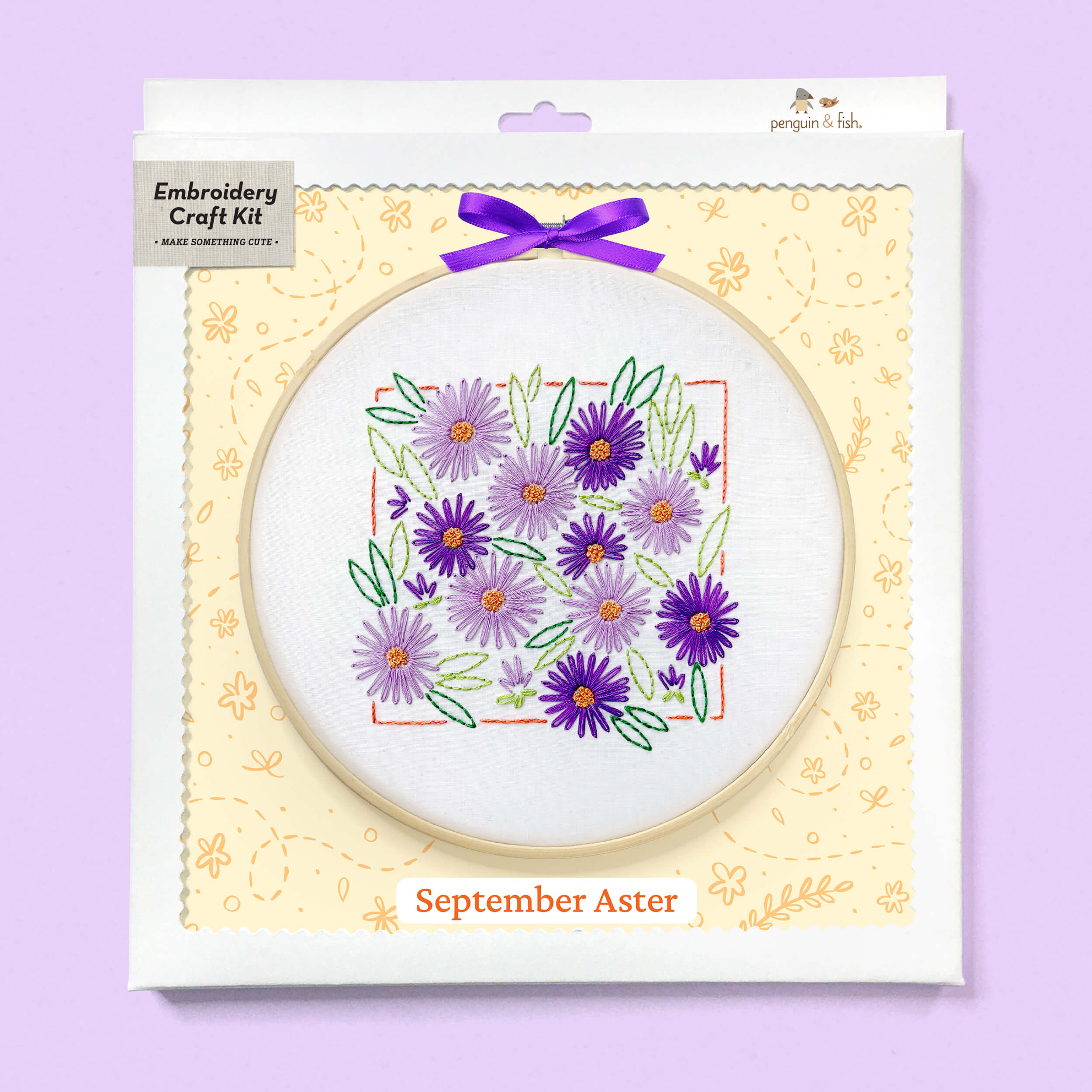 September Aster embroidery supplies kit in a box