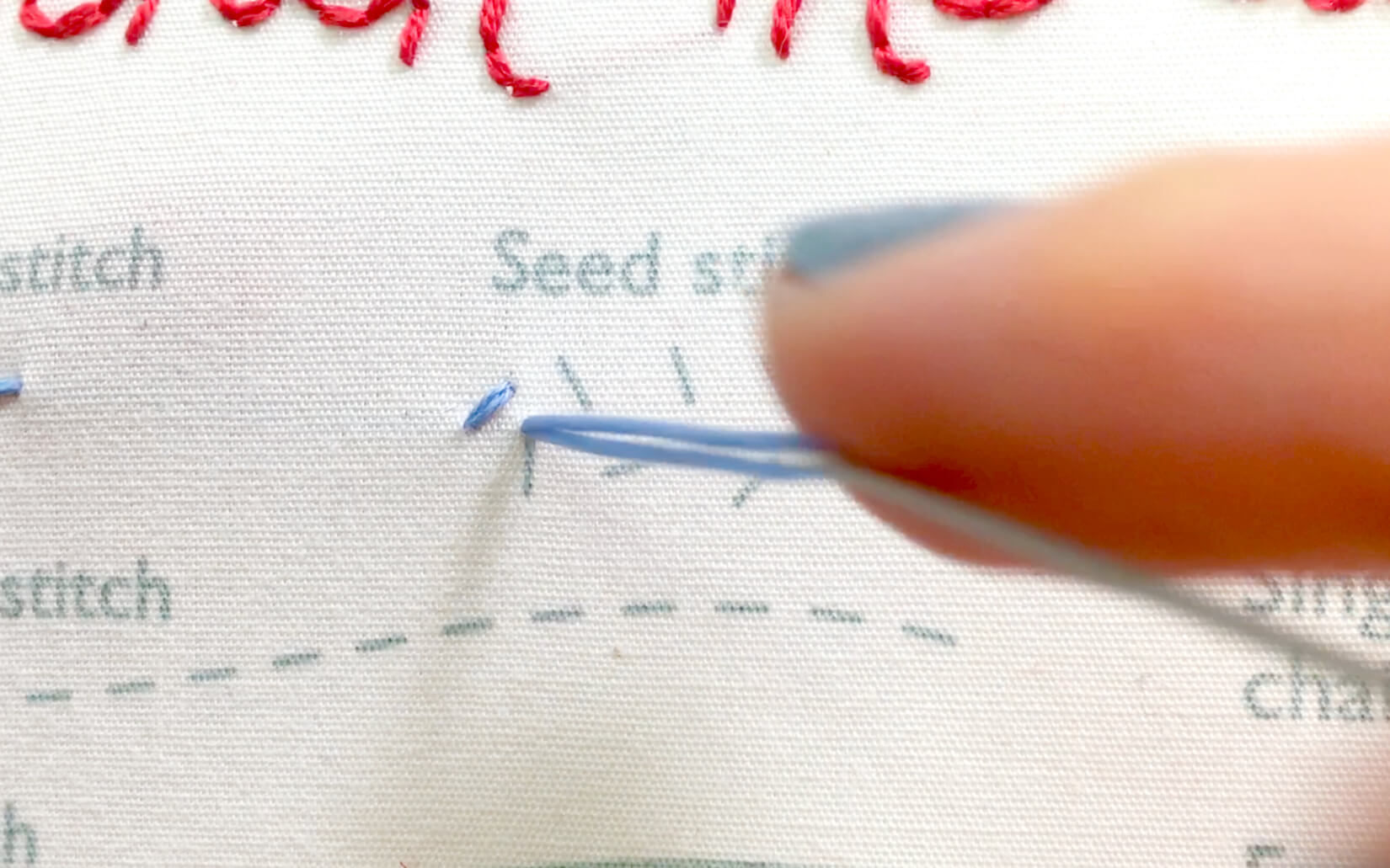 Image of stitching the seed stitch