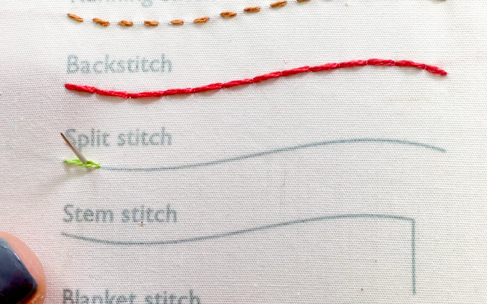 Image of stitching the split stitch