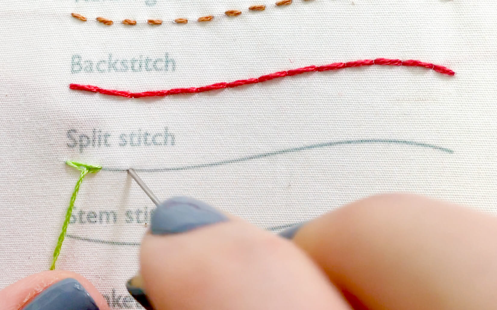 Image of stitching the split stitch