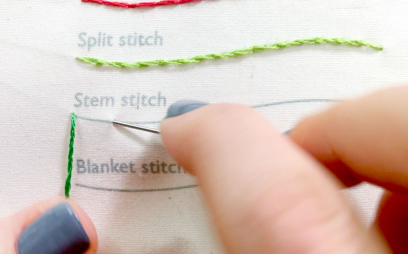 Image of stitching the stem stitch