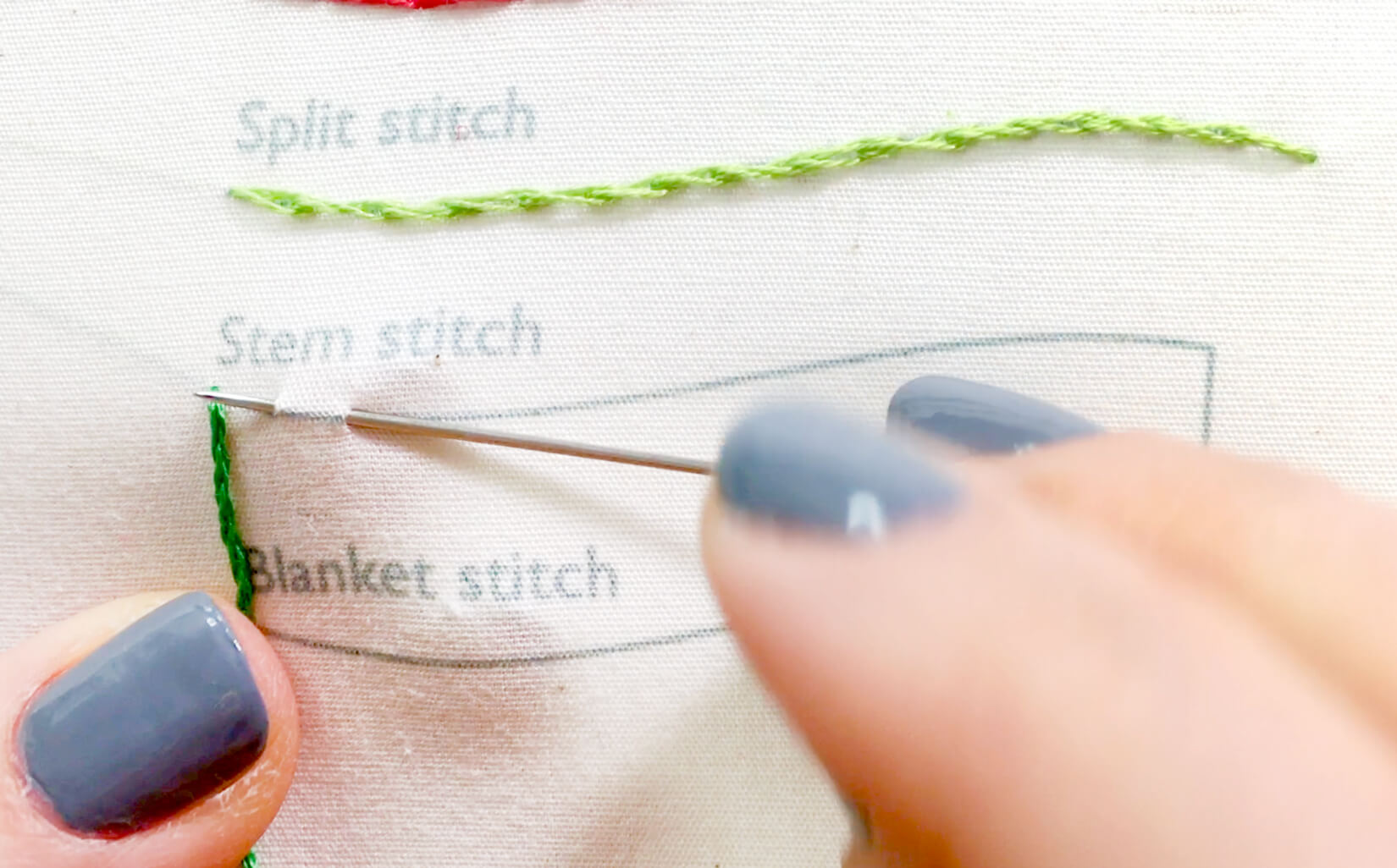 Image of stitching the stem stitch