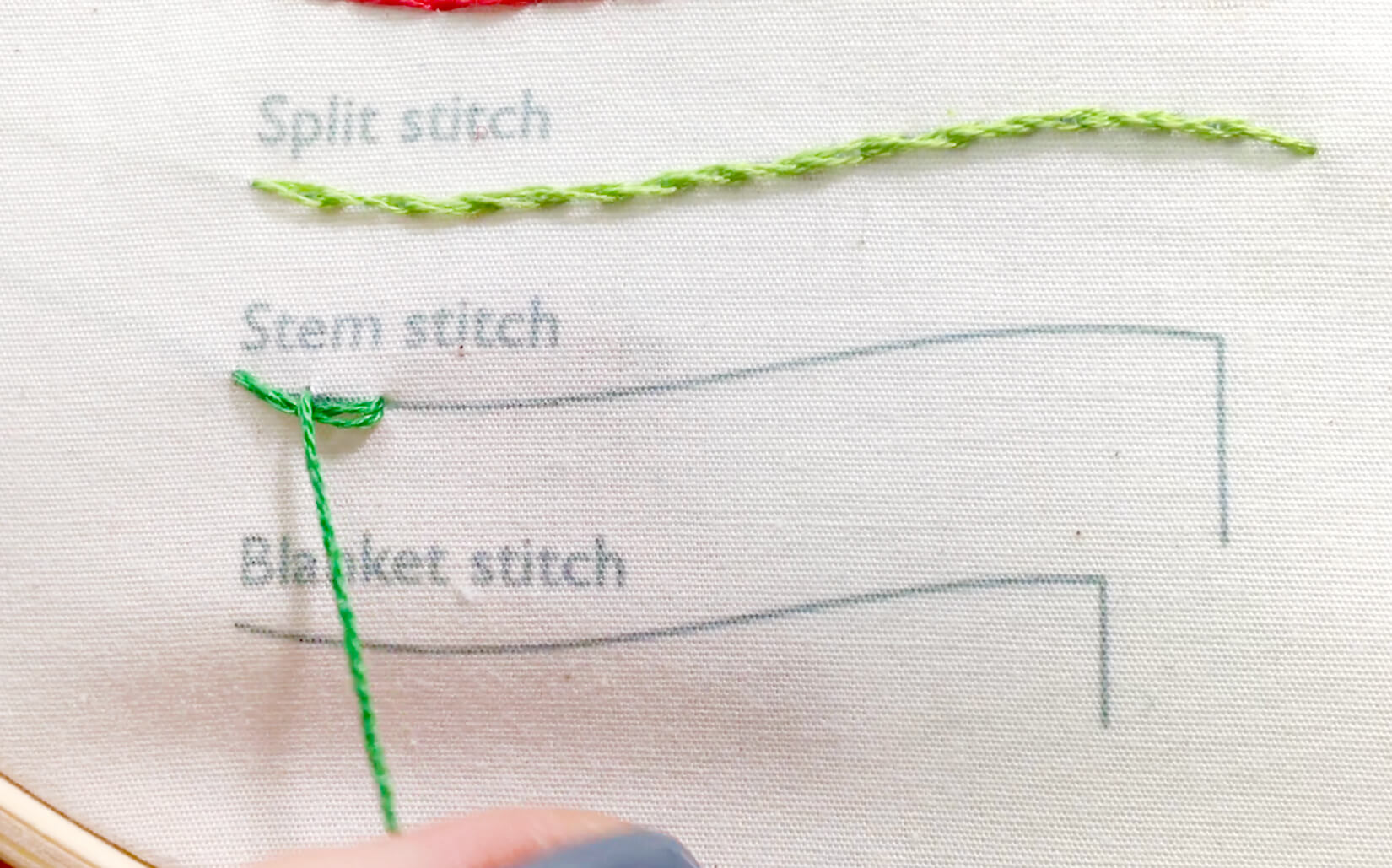 Image of stitching the stem stitch