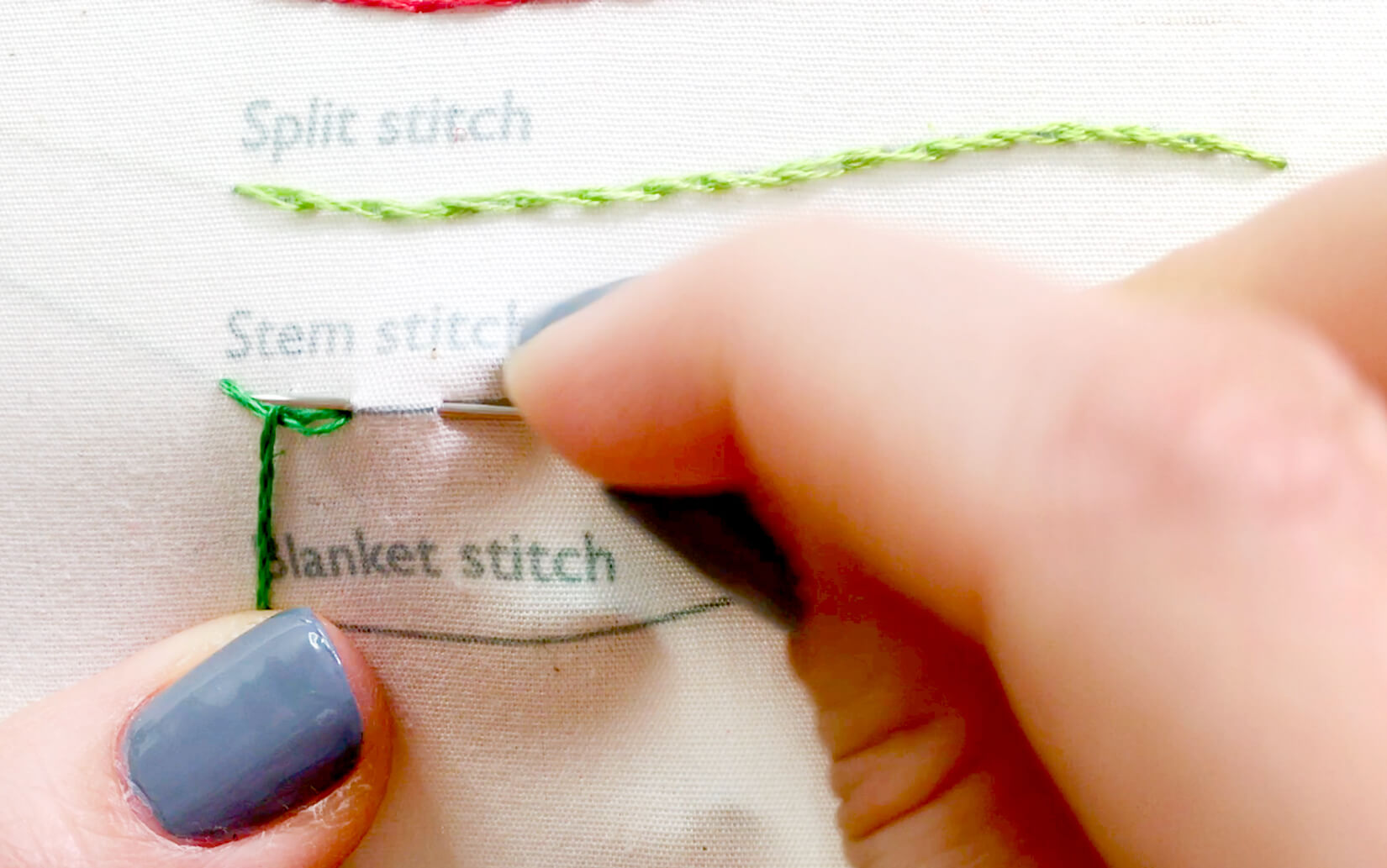 Image of stitching the stem stitch