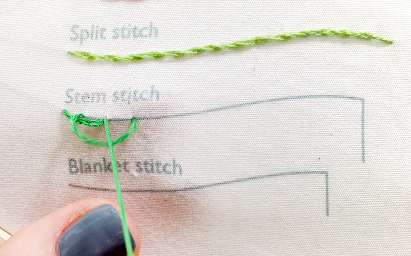 Image of stitching the stem stitch