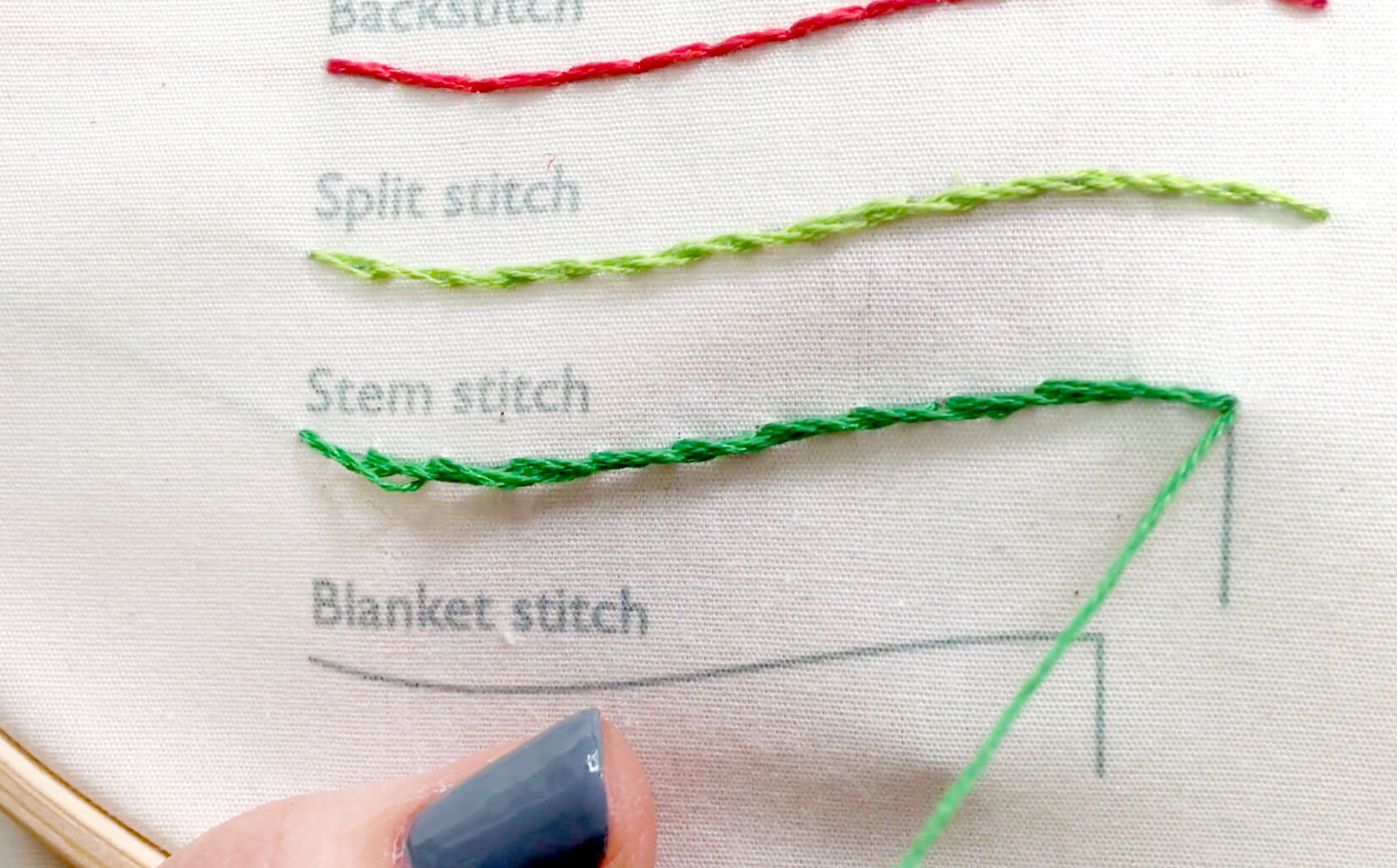 Image of stitching the stem stitch