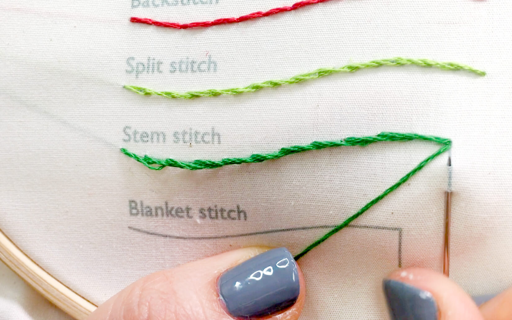 Image of stitching the stem stitch