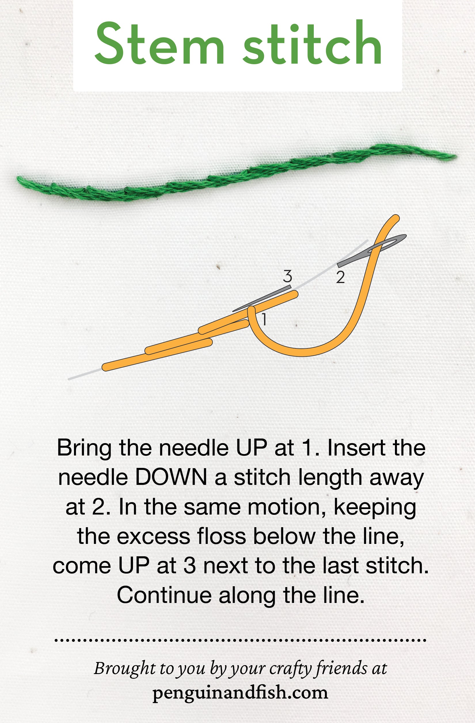 Stem stitch diagram for Pinterest