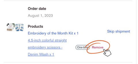 Removing a one-time product from subscription order