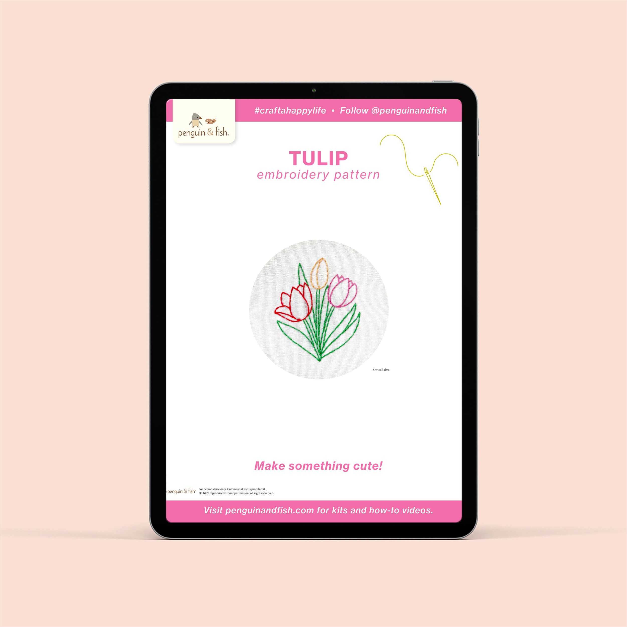 Tulip PDF embroidery pattern shown on a tablet