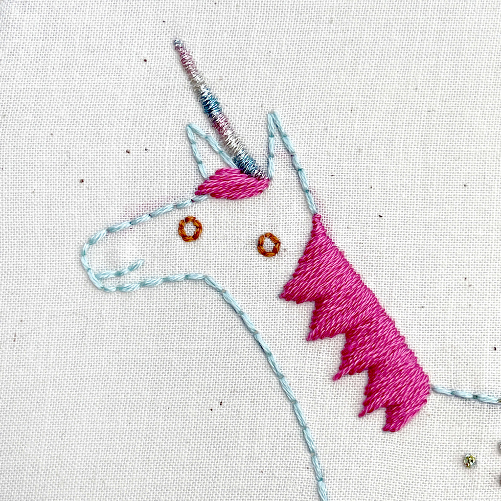 Unicorn horn with metallic embroidery floss