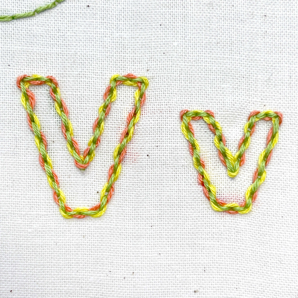 Woven backstitch letter V's 