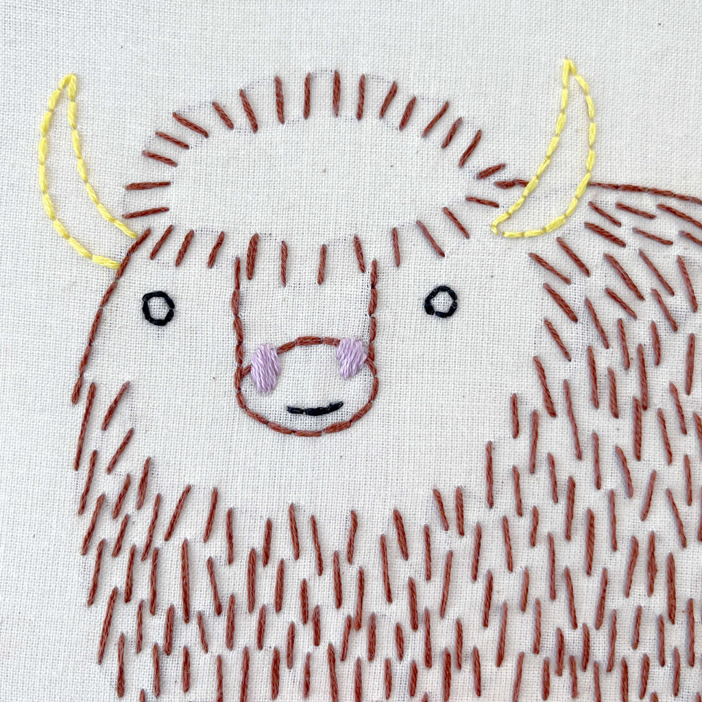 Close up of Yak embroidery with straight stitch fur
