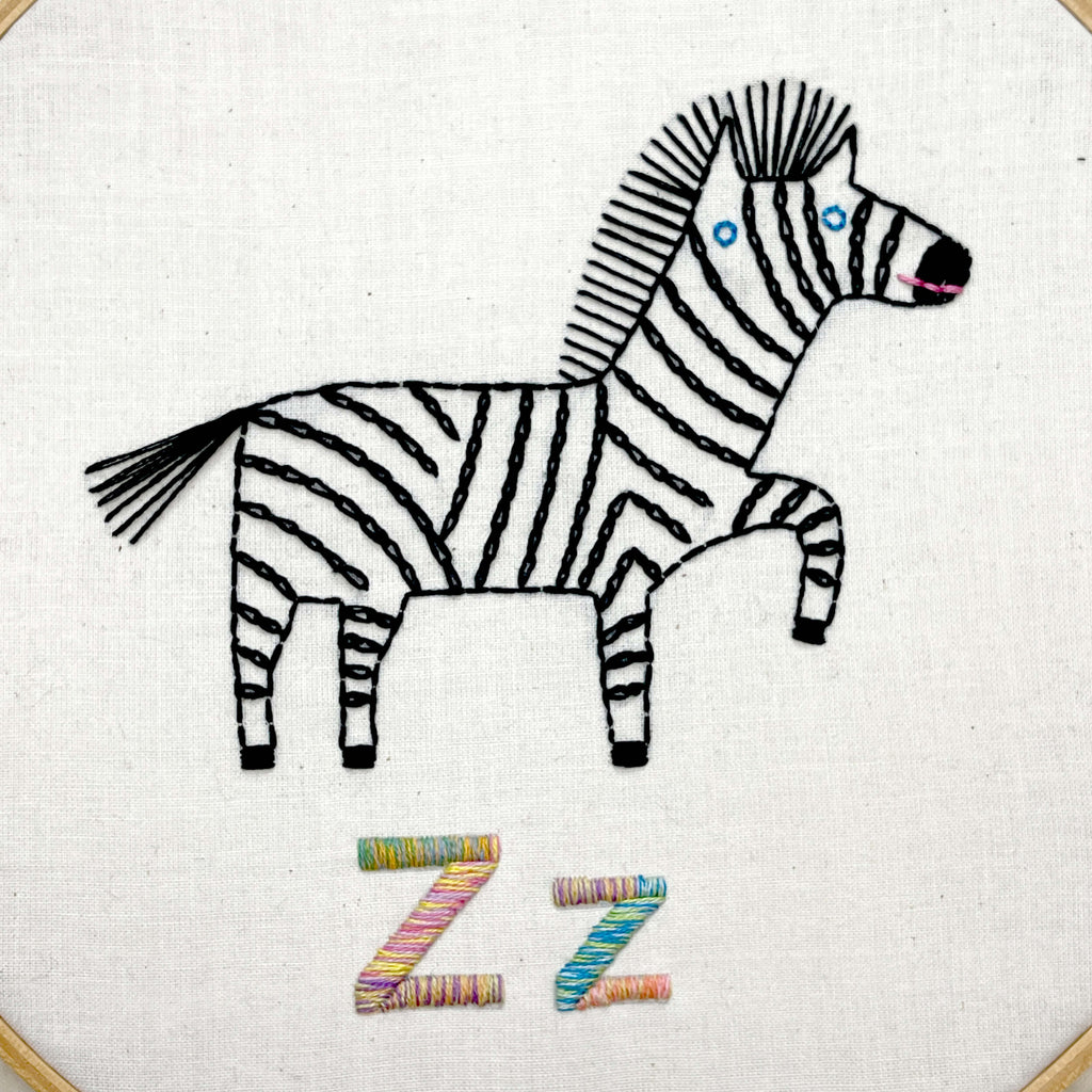 Finished Zz Zebra hand embroidery pattern