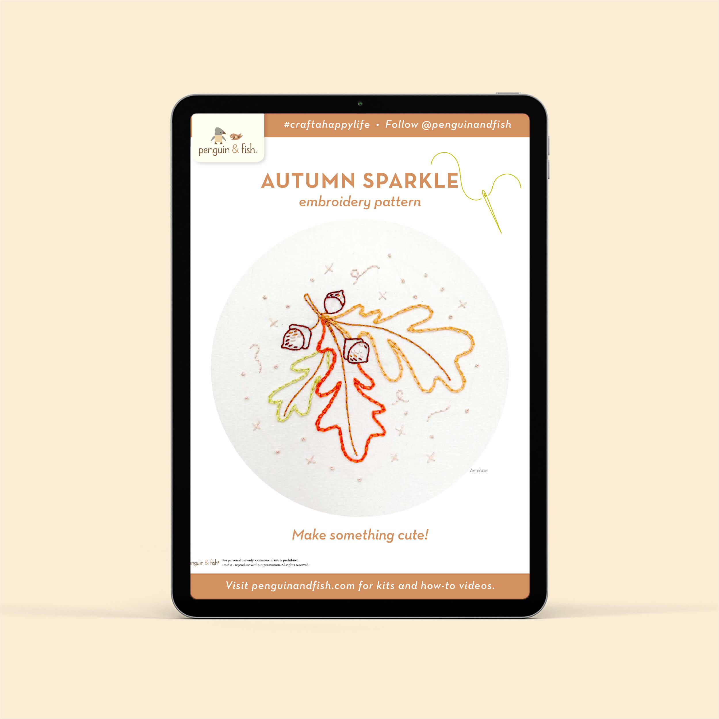 Autumn Sparkle PDF embroidery pattern shown on a tablet