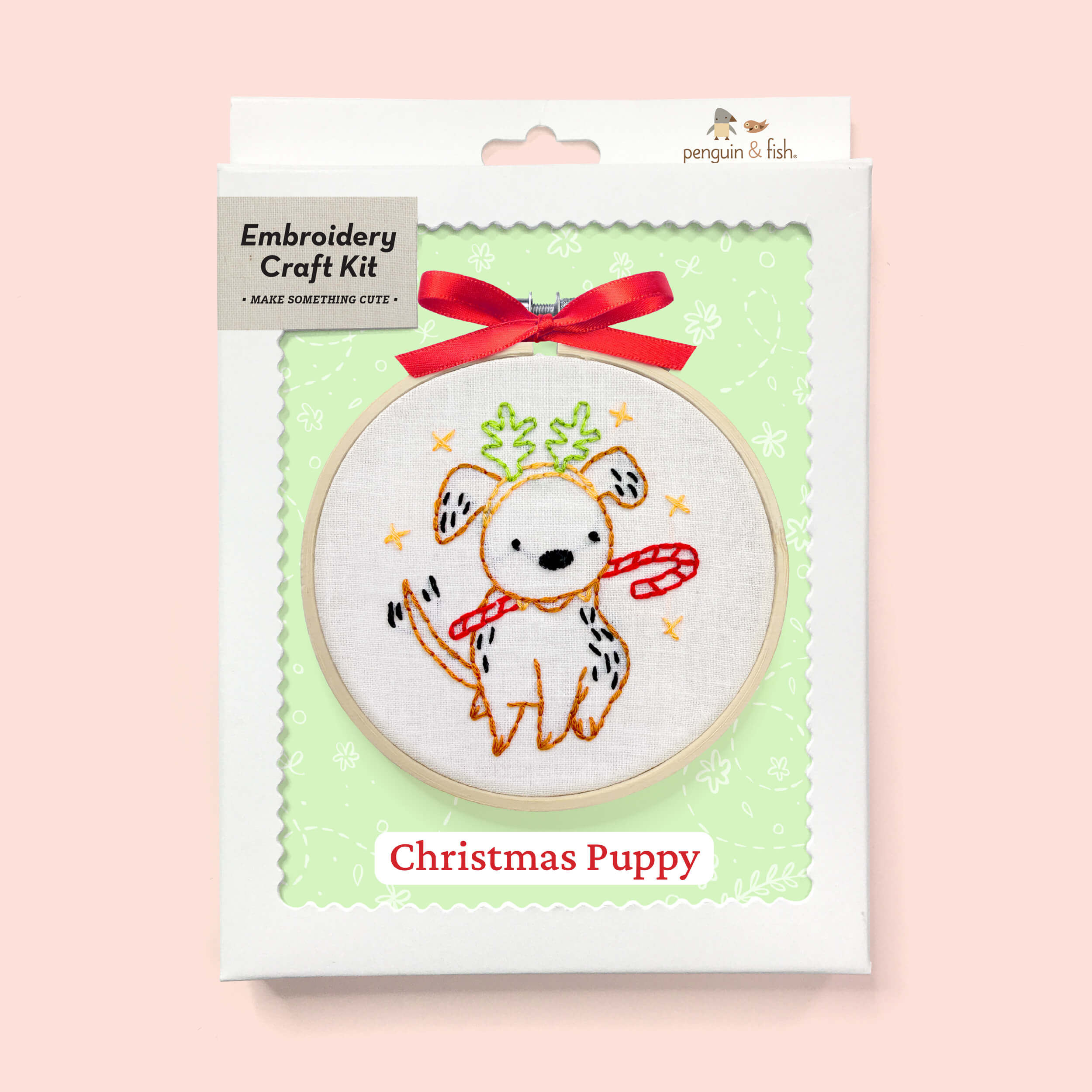 Christmas Puppy embroidery kit in a box